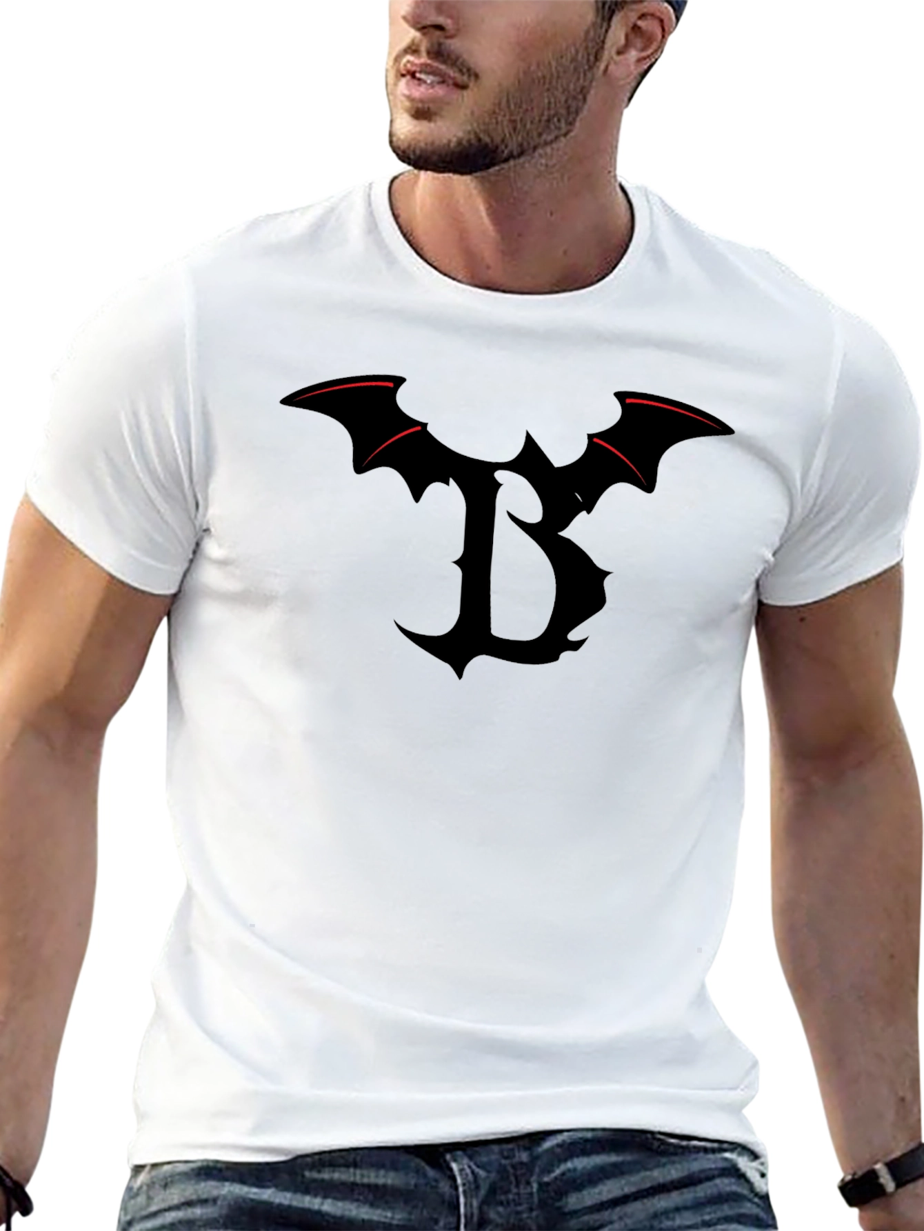 Gothic Bat Wing Letter B Black T-Shirt