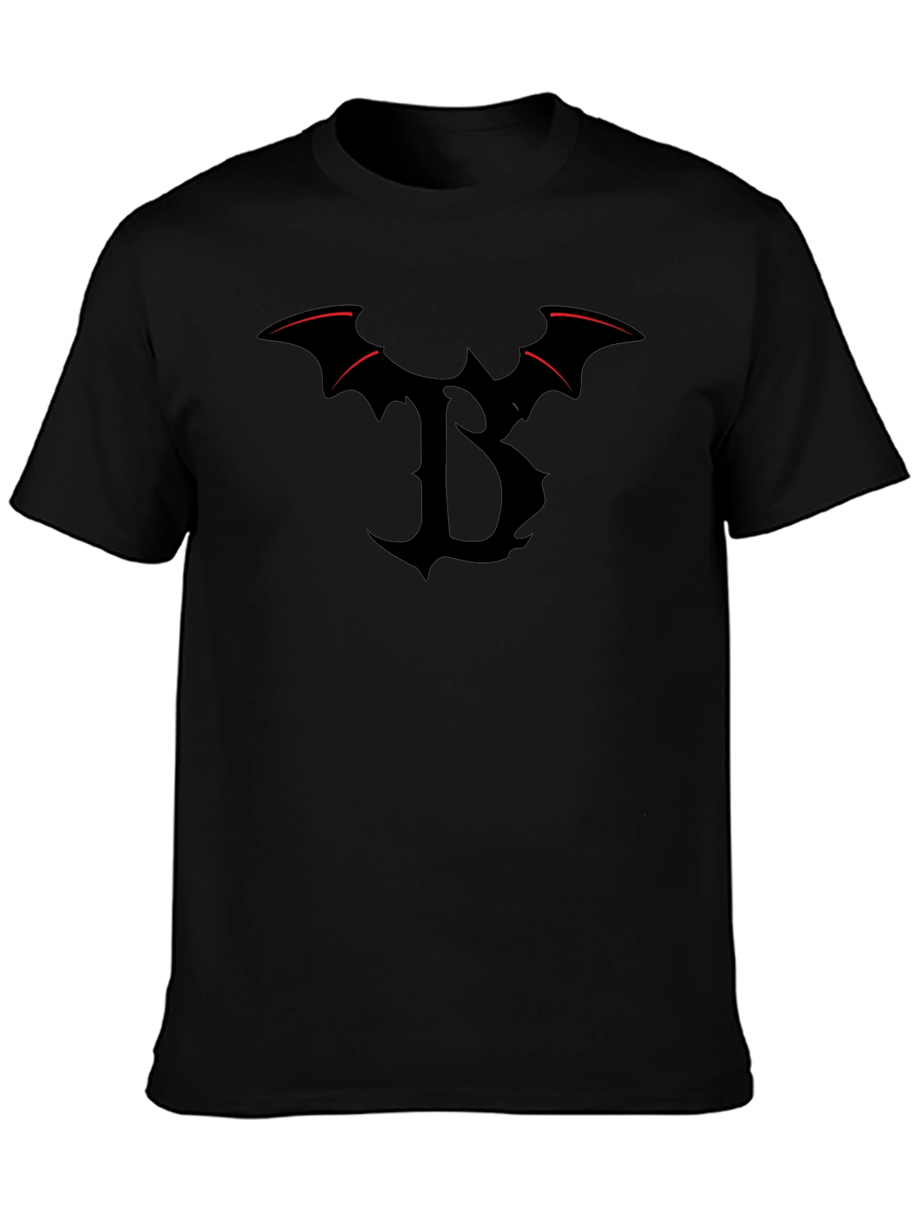 Gothic Bat Wing Letter B Black T-Shirt