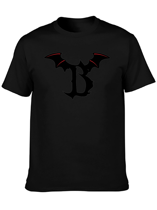 Gothic Bat Wing Letter B Black T-Shirt