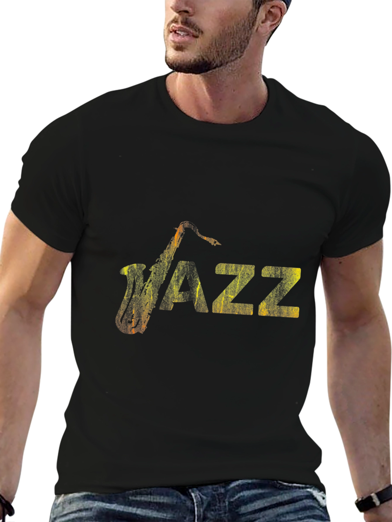 Jazz Music Graphic Tee - Black Cotton Saxophone Shirt