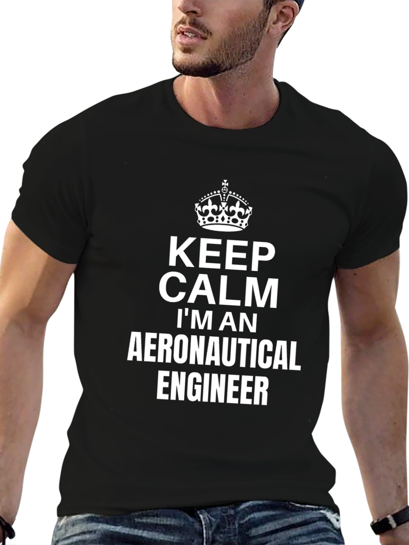 Keep Calm Aeronautical Engineer T-Shirt - Black Cotton