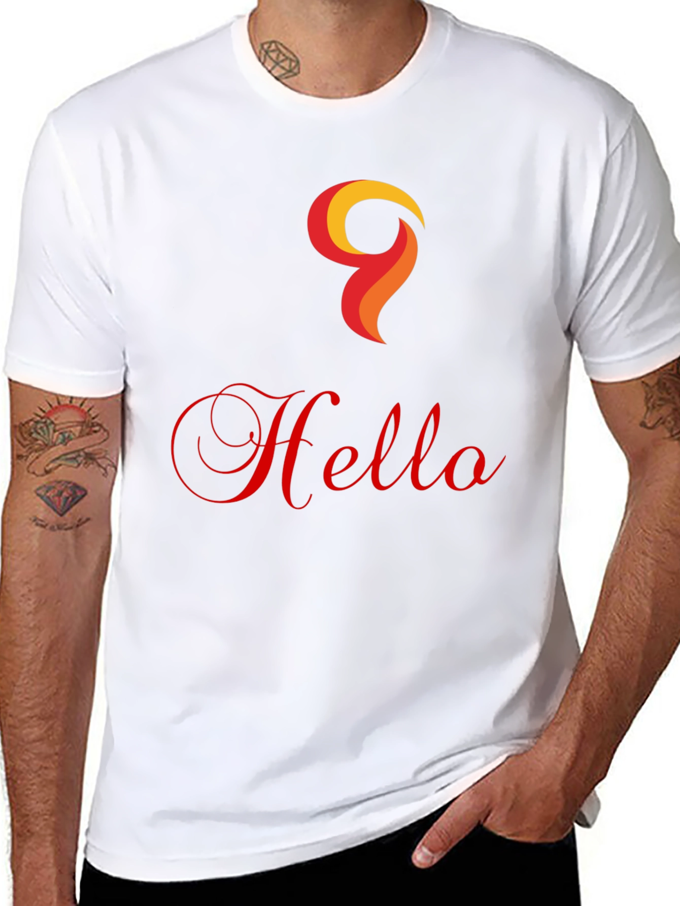 Hello Design Black Cotton T-Shirt