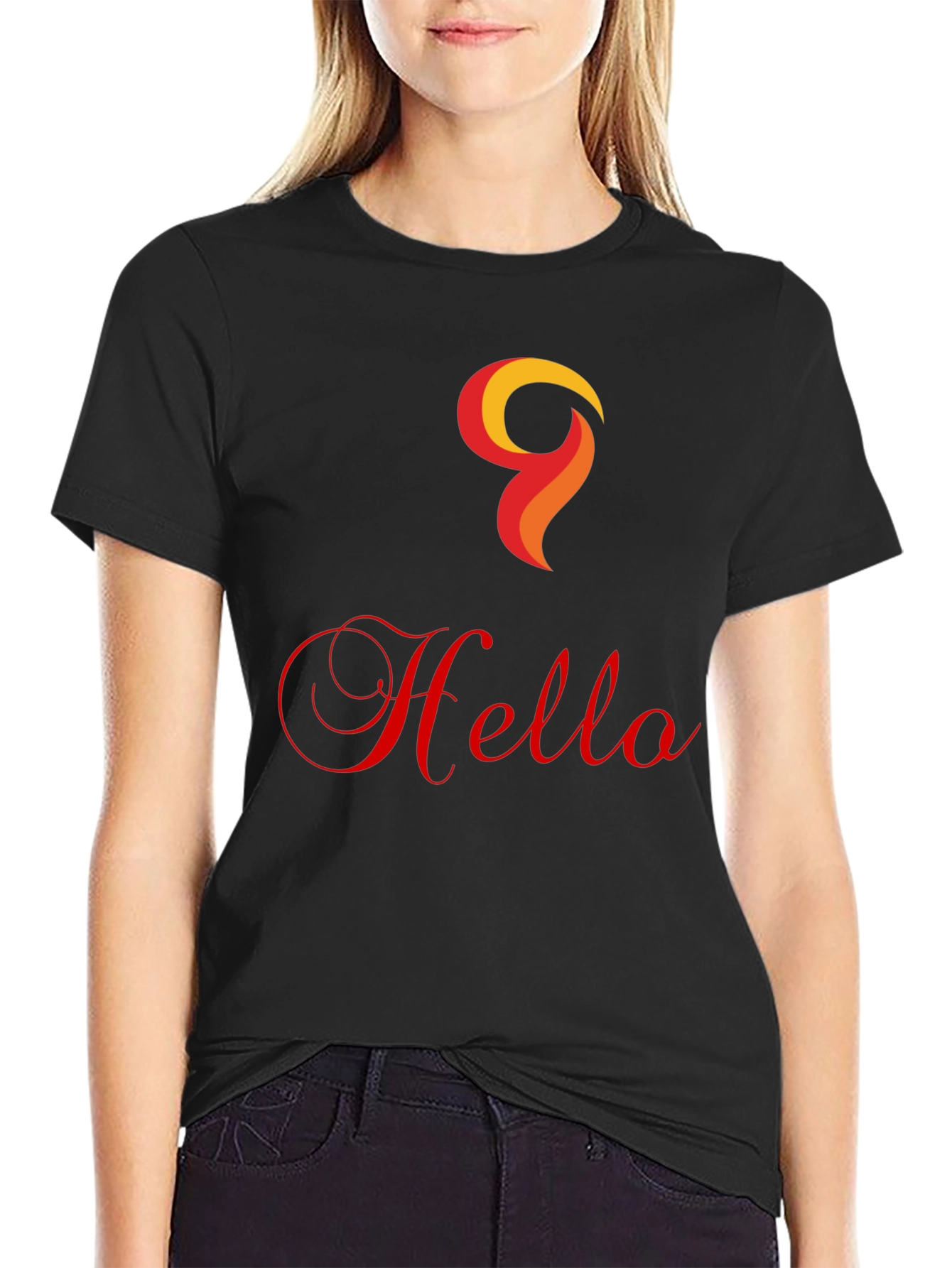 Hello Design Black Cotton T-Shirt