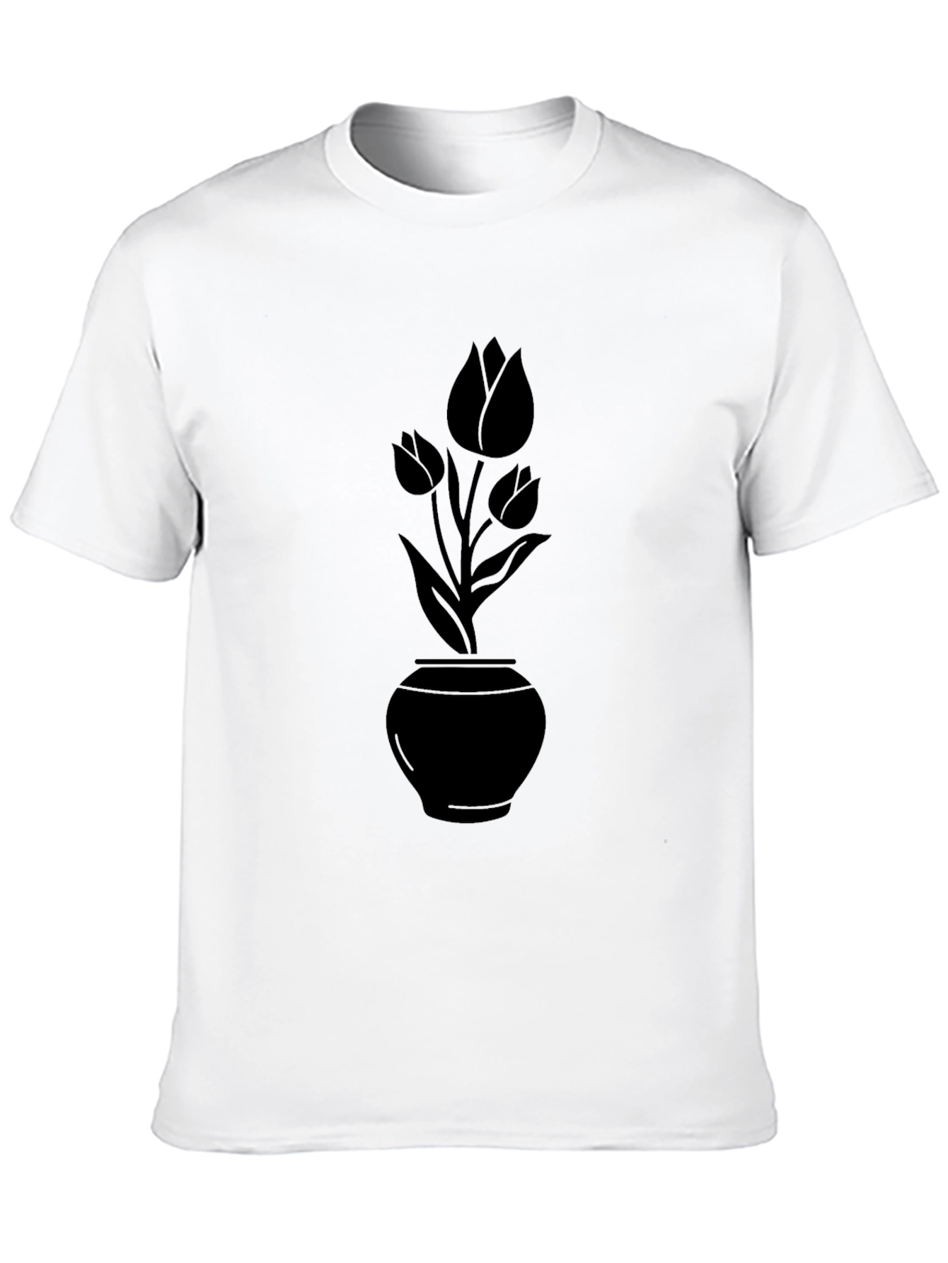 Black Floral Vase T-Shirt - Elegant Casual Wear