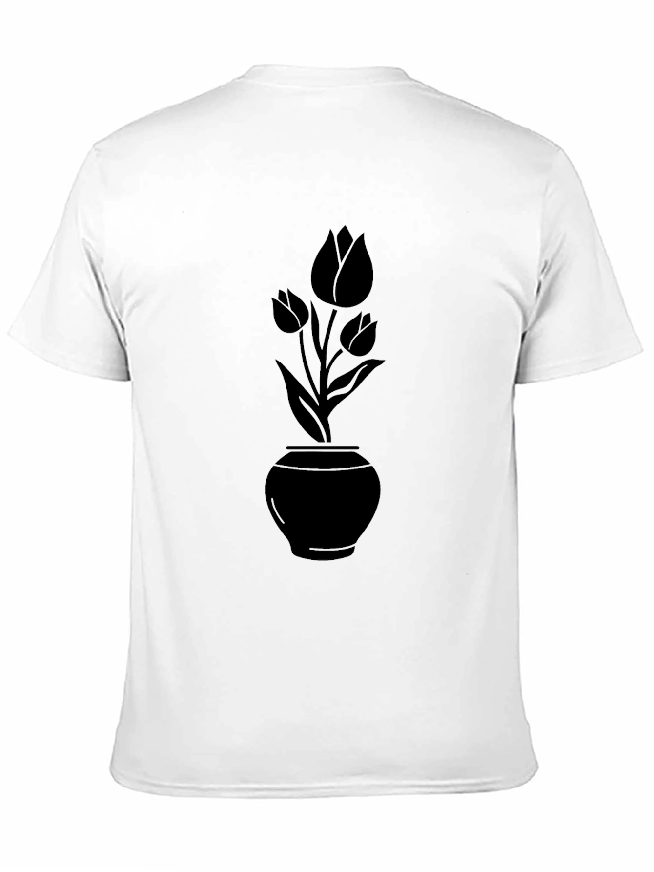 Black Floral Vase T-Shirt - Elegant Casual Wear