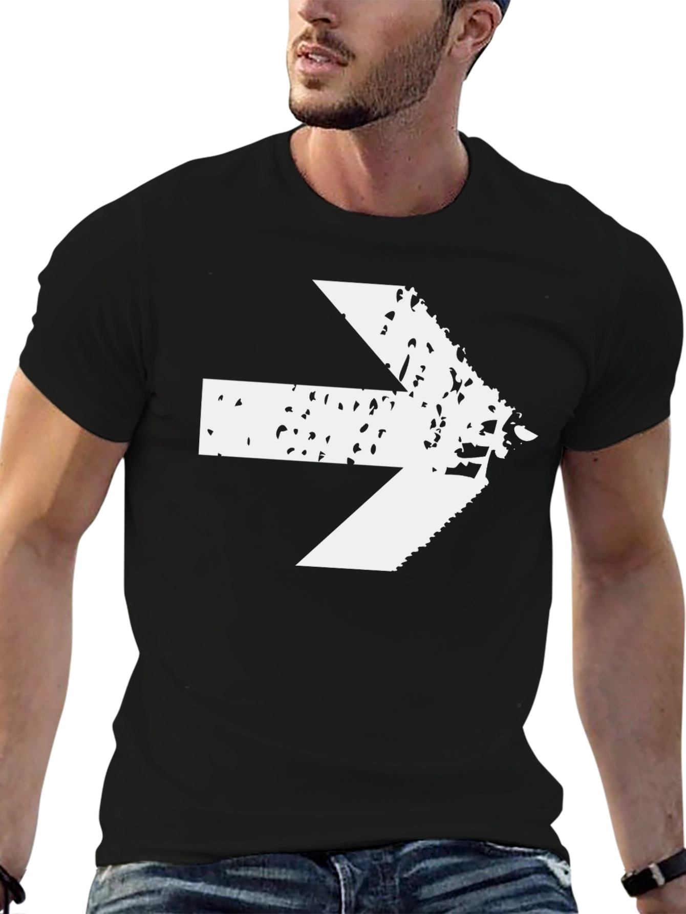 Distressed Arrow Graphic Tee - Black Cotton Casual Shirt