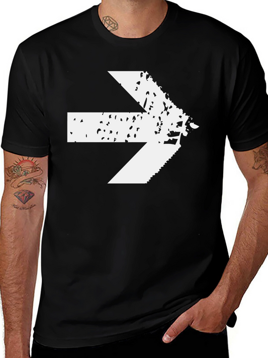Distressed Arrow Graphic Tee - Black Cotton Casual Shirt