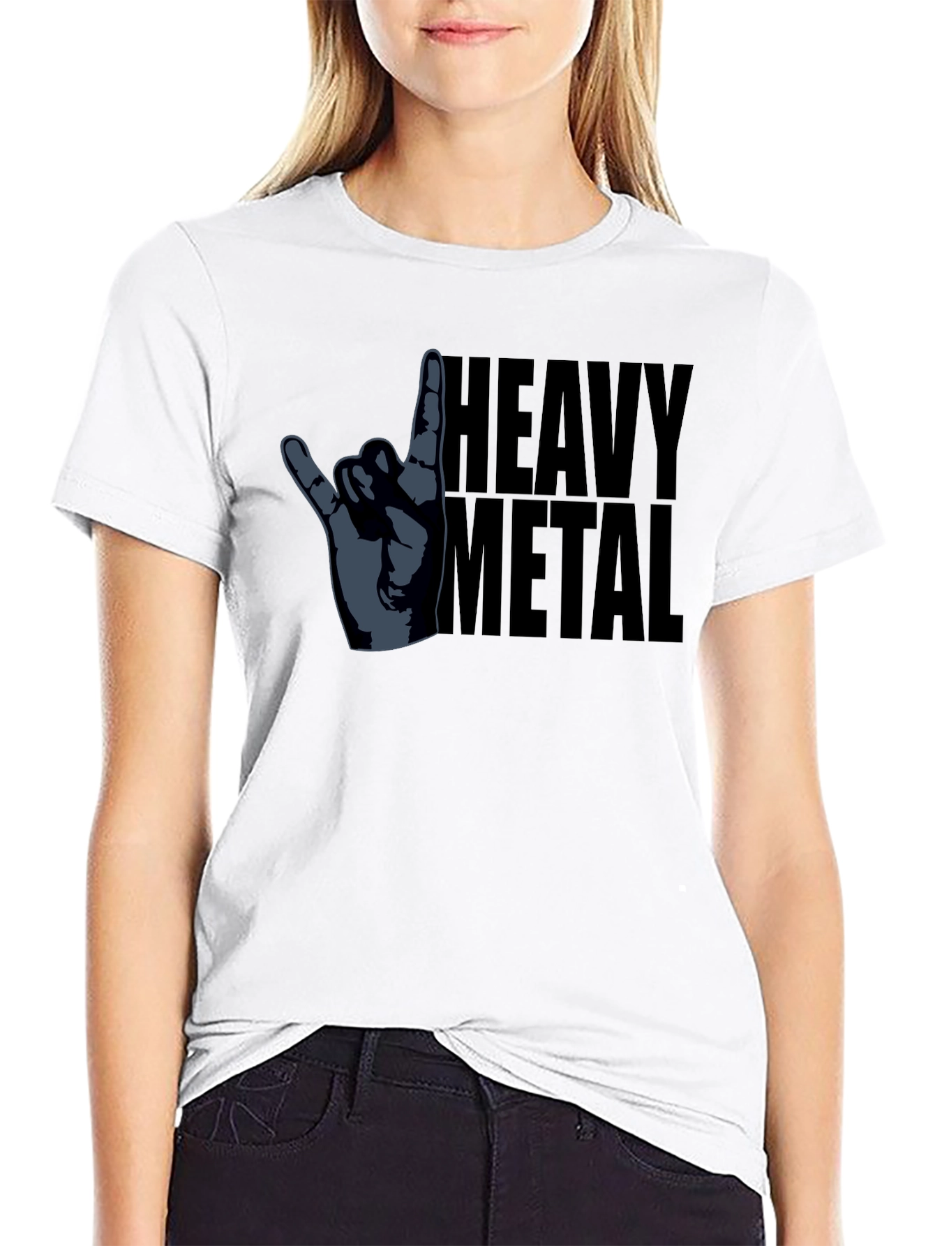 Heavy Metal Hand Gesture Graphic T-Shirt - Black