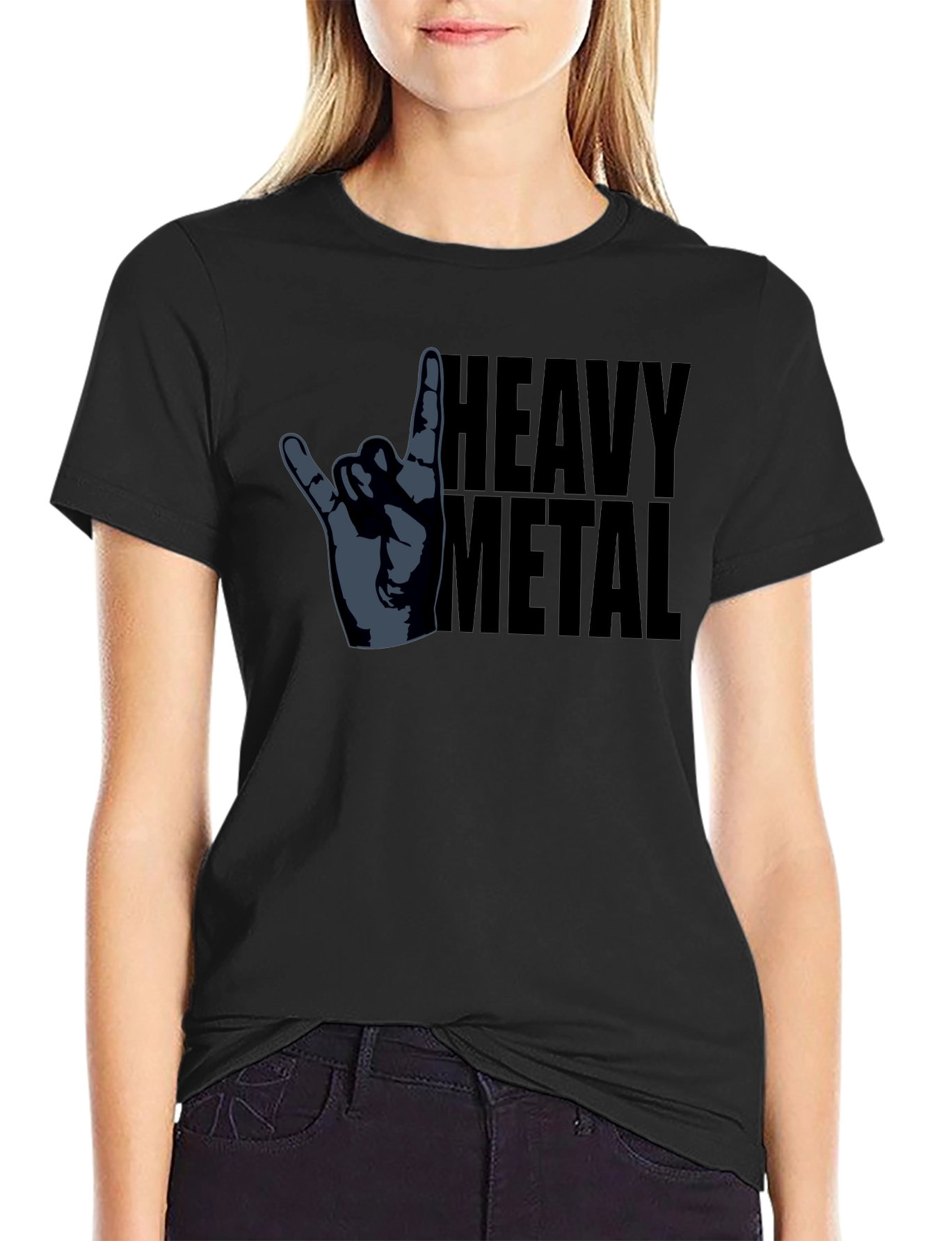 Heavy Metal Hand Gesture Graphic T-Shirt - Black