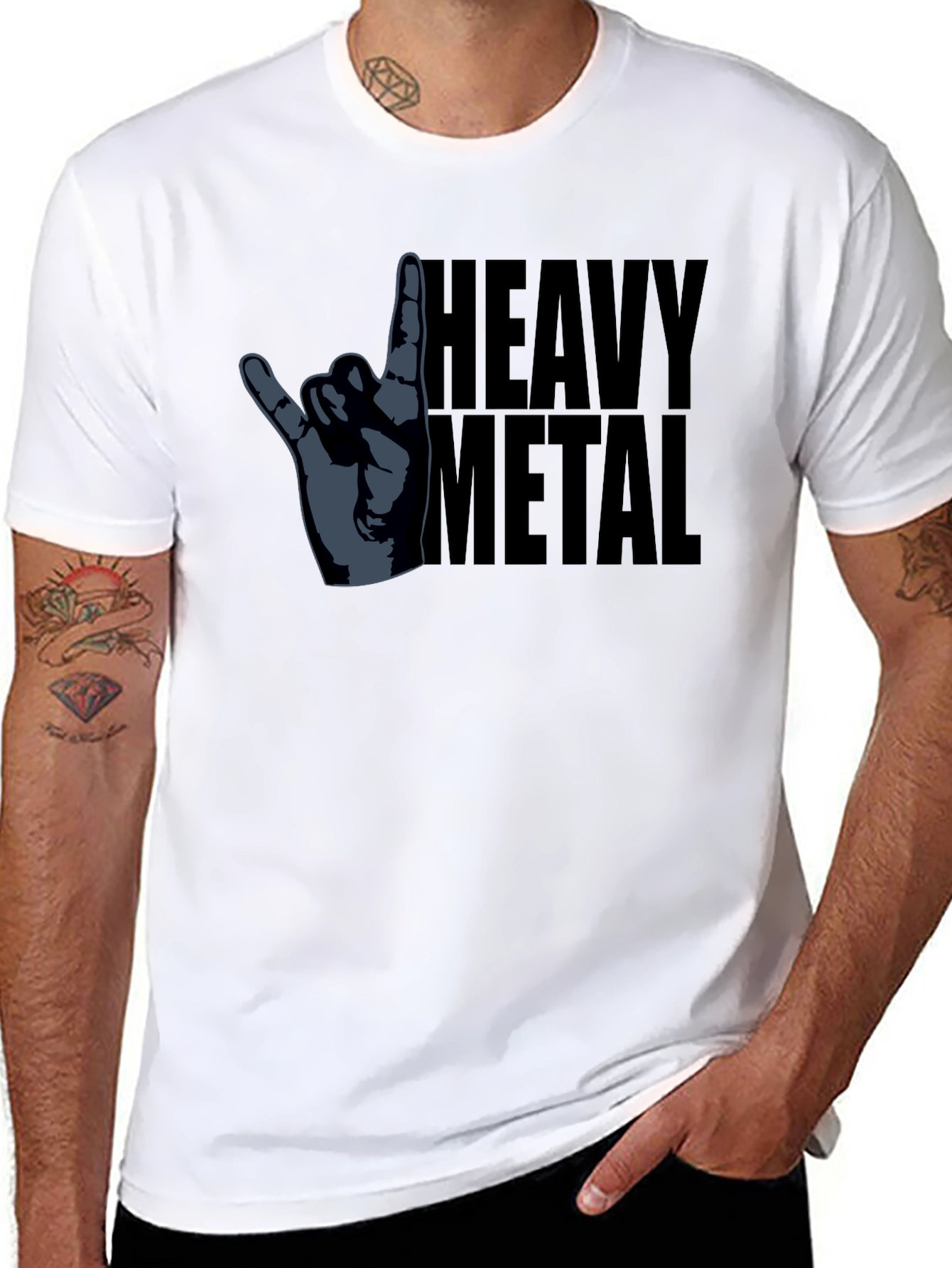 Heavy Metal Hand Gesture Graphic T-Shirt - Black
