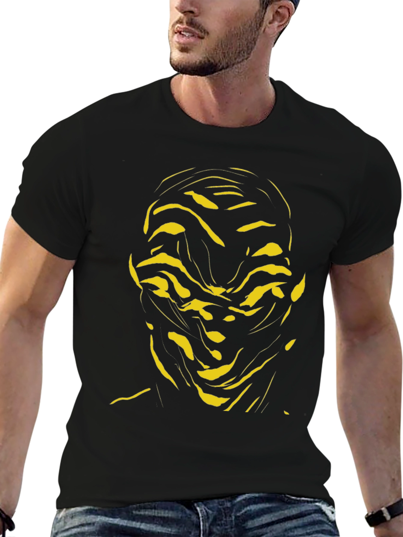 Abstract Face Graphic Tee - Black Cotton Shirt
