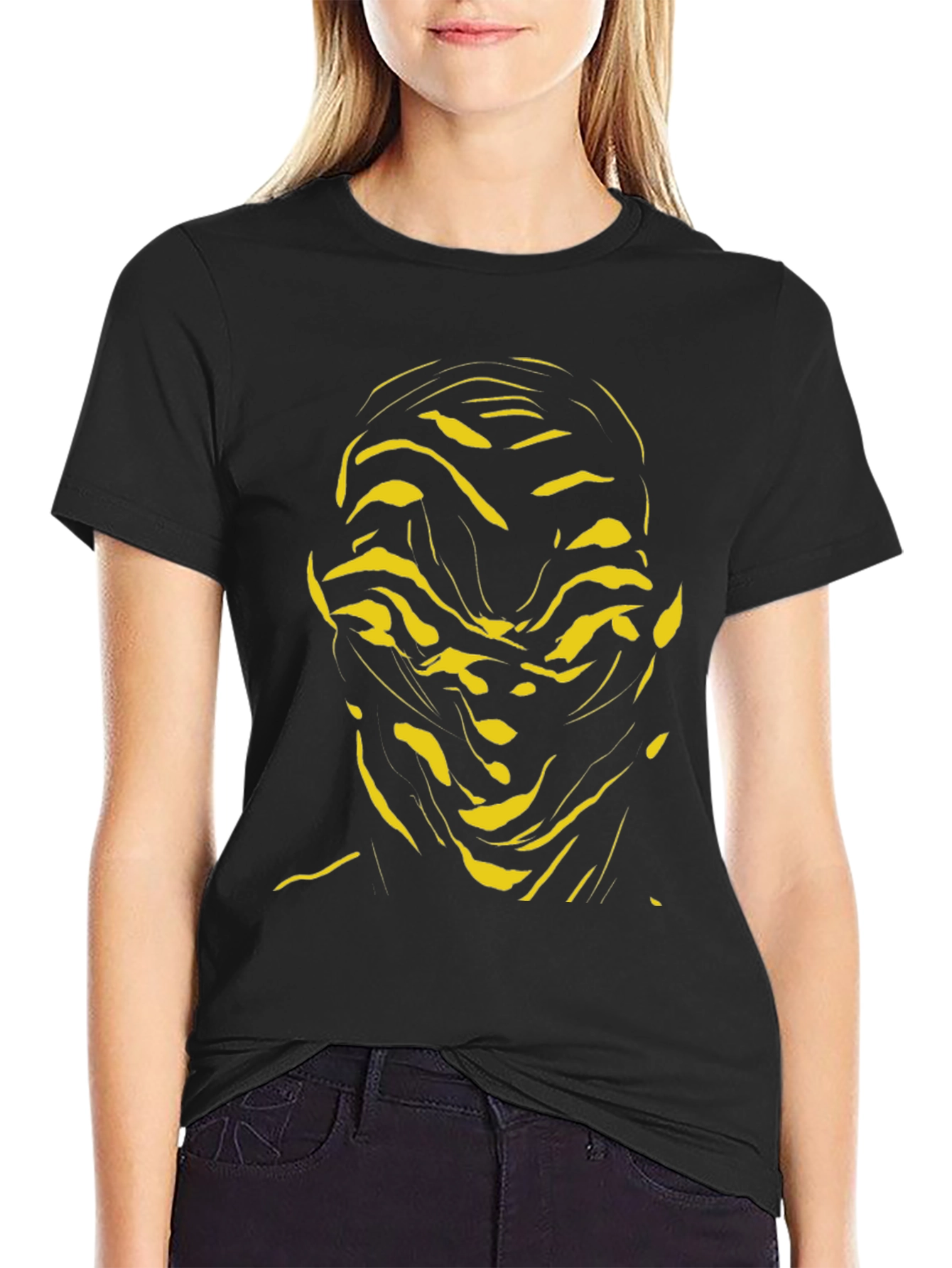 Abstract Face Graphic Tee - Black Cotton Shirt