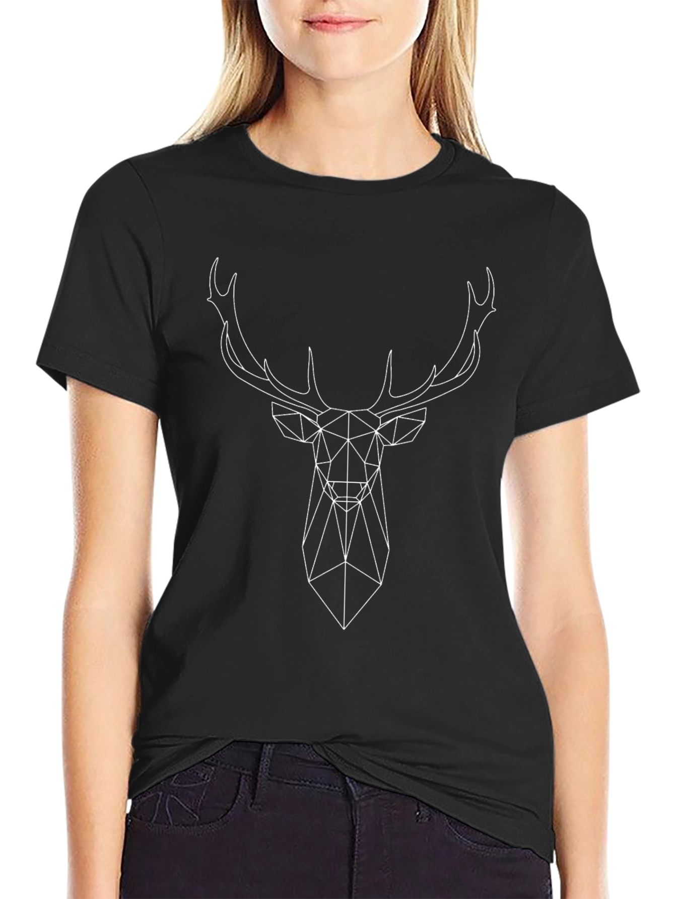 Geometric Deer Head Black T-Shirt