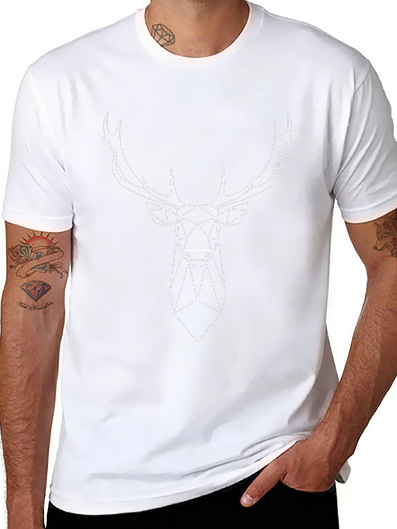Geometric Deer Head Black T-Shirt