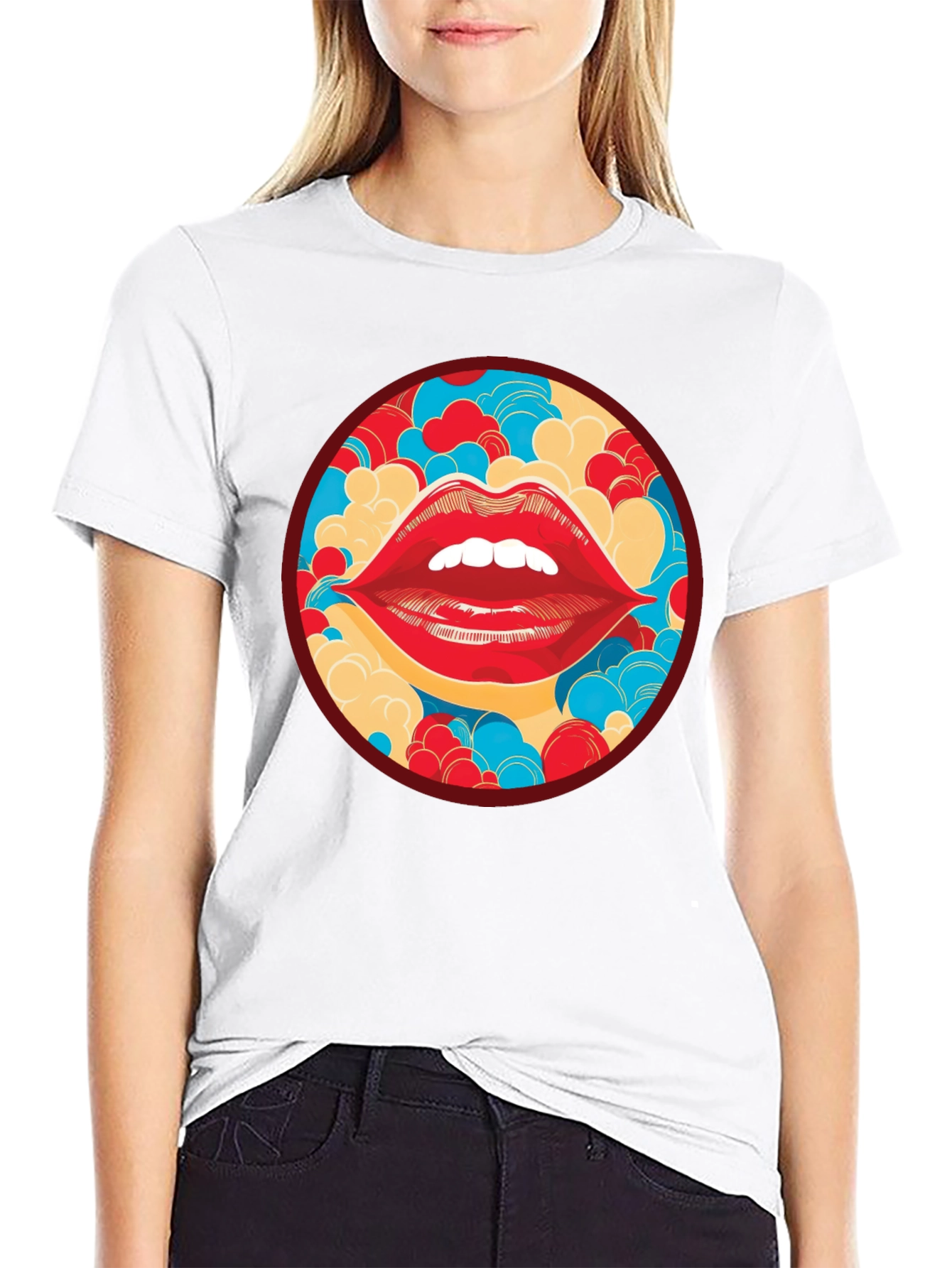 Red Lips Graphic Print Crew Neck T-Shirt