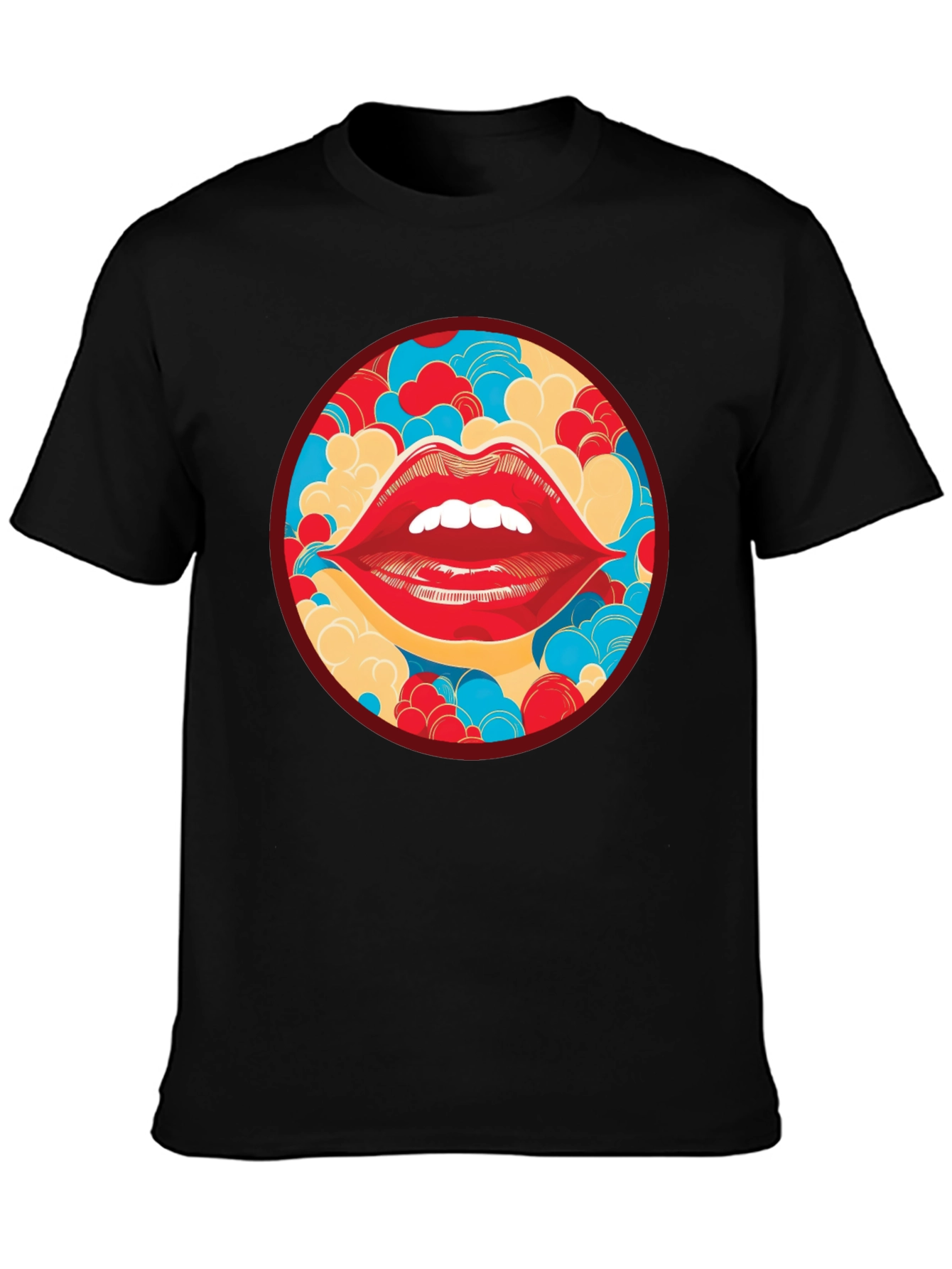 Red Lips Graphic Print Crew Neck T-Shirt