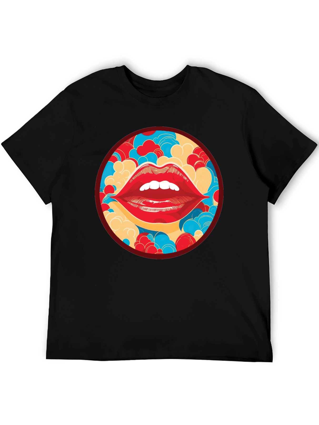 Red Lips Graphic Print Crew Neck T-Shirt