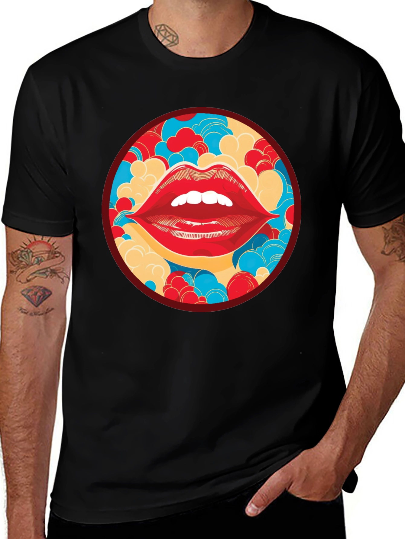 Red Lips Graphic Print Crew Neck T-Shirt