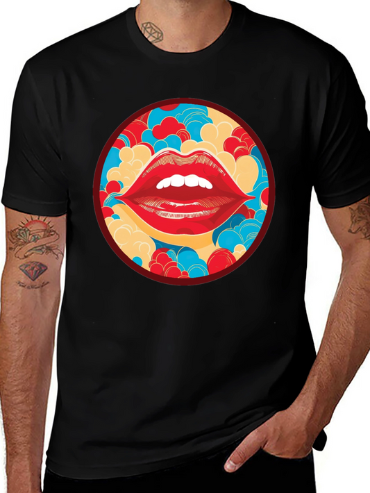 Red Lips Graphic Print Crew Neck T-Shirt