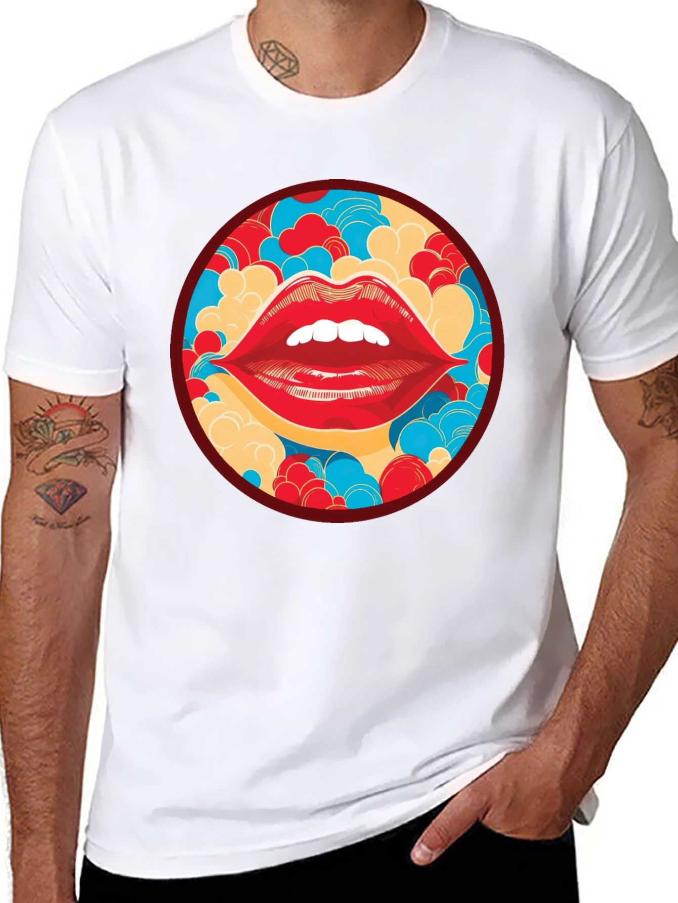 Red Lips Graphic Print Crew Neck T-Shirt