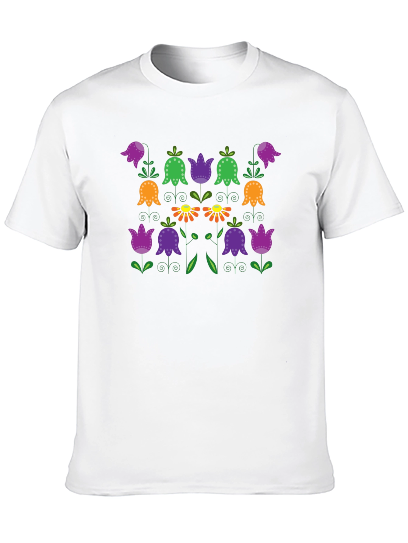 Floral Folk Art Print Black T-Shirt