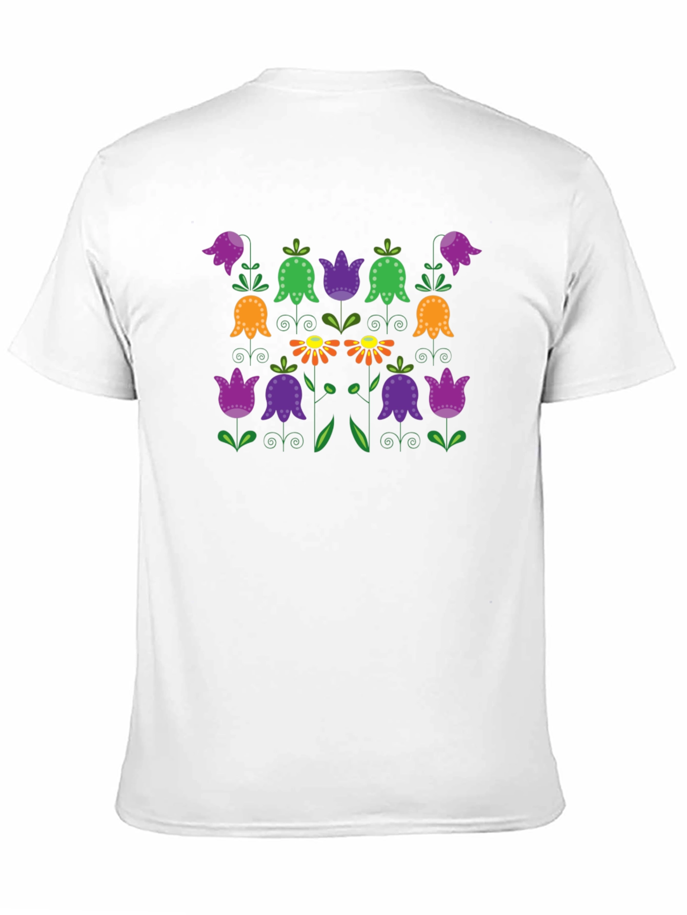 Floral Folk Art Print Black T-Shirt