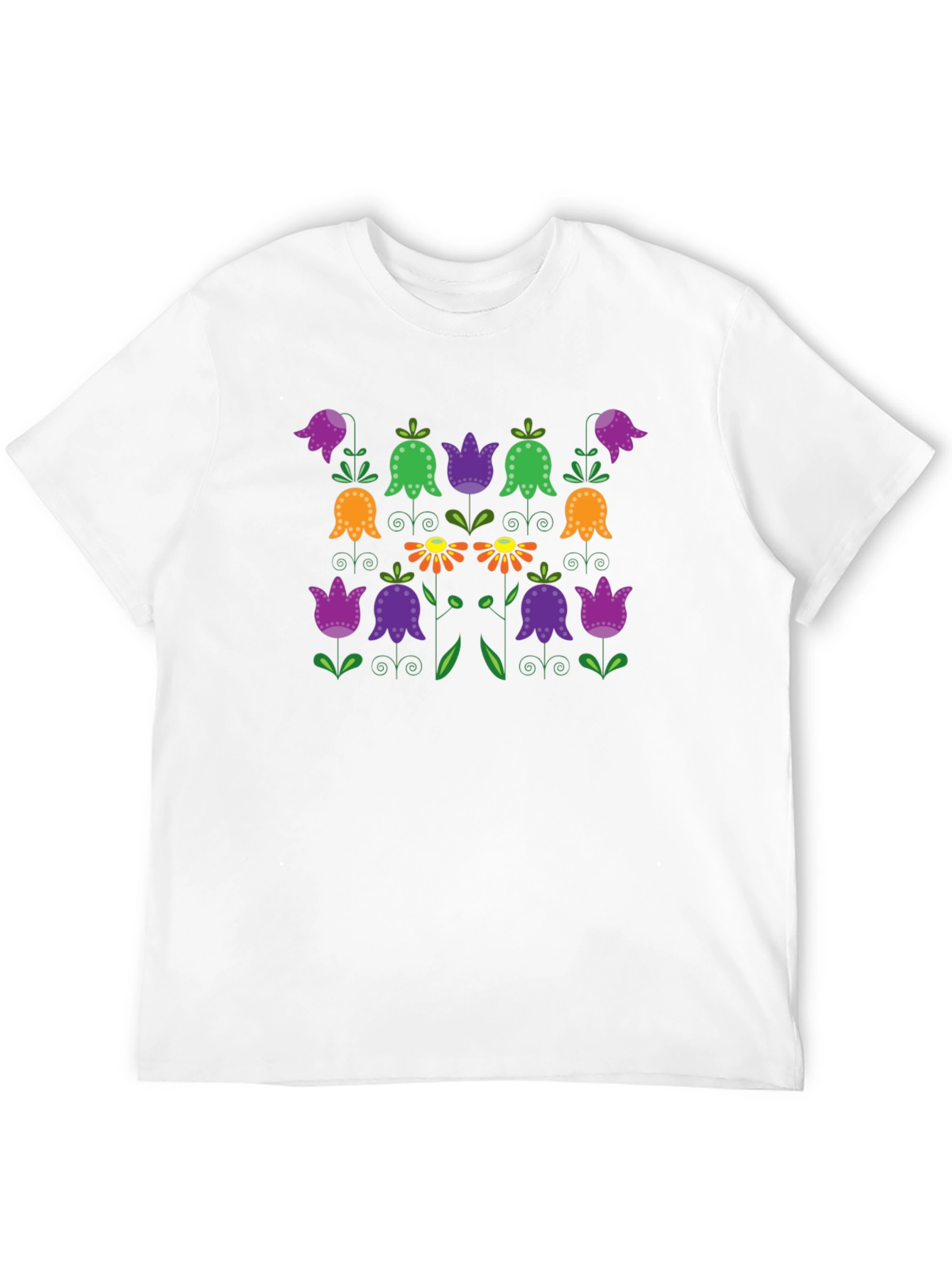 Floral Folk Art Print Black T-Shirt