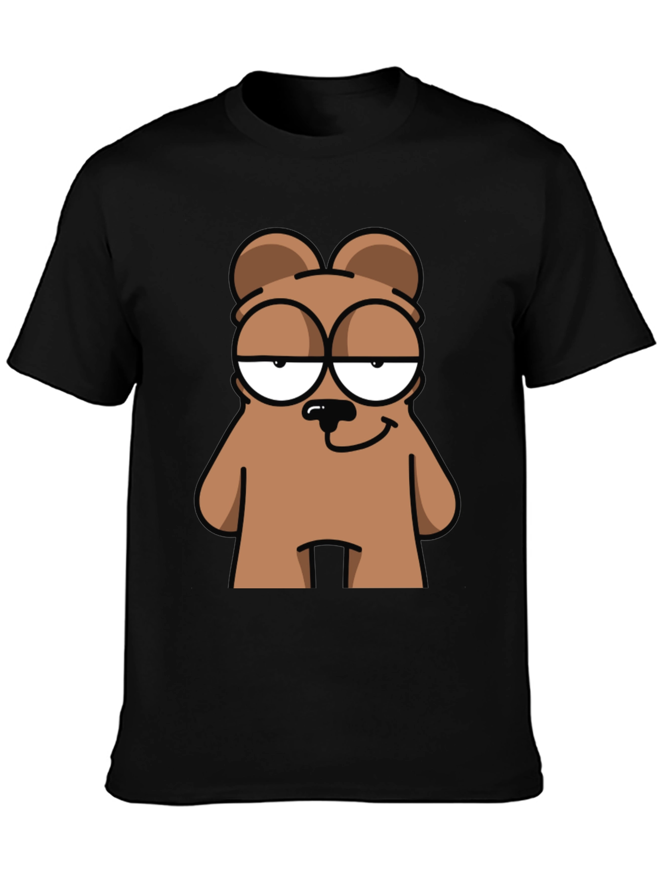 Cartoon Bear Graphic Tee - Black