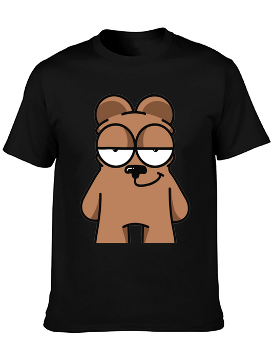 Cartoon Bear Graphic Tee - Black