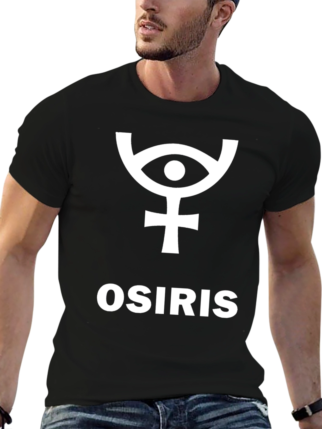 Osiris T-Shirt Egyptian Mythology Ankh Eye Black Cotton Tee
