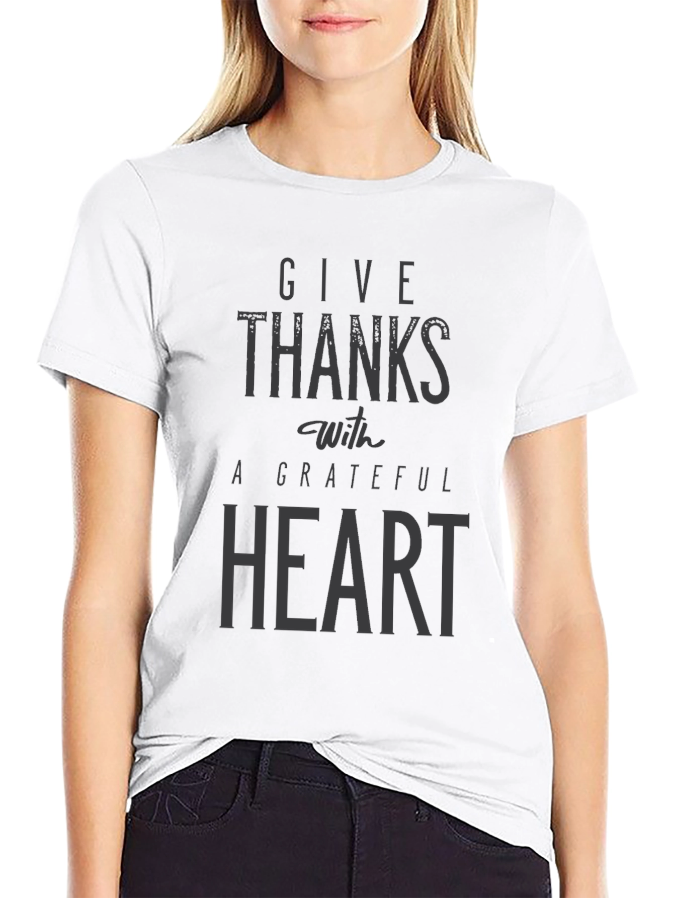 Give Thanks Grateful Heart Black T-Shirt