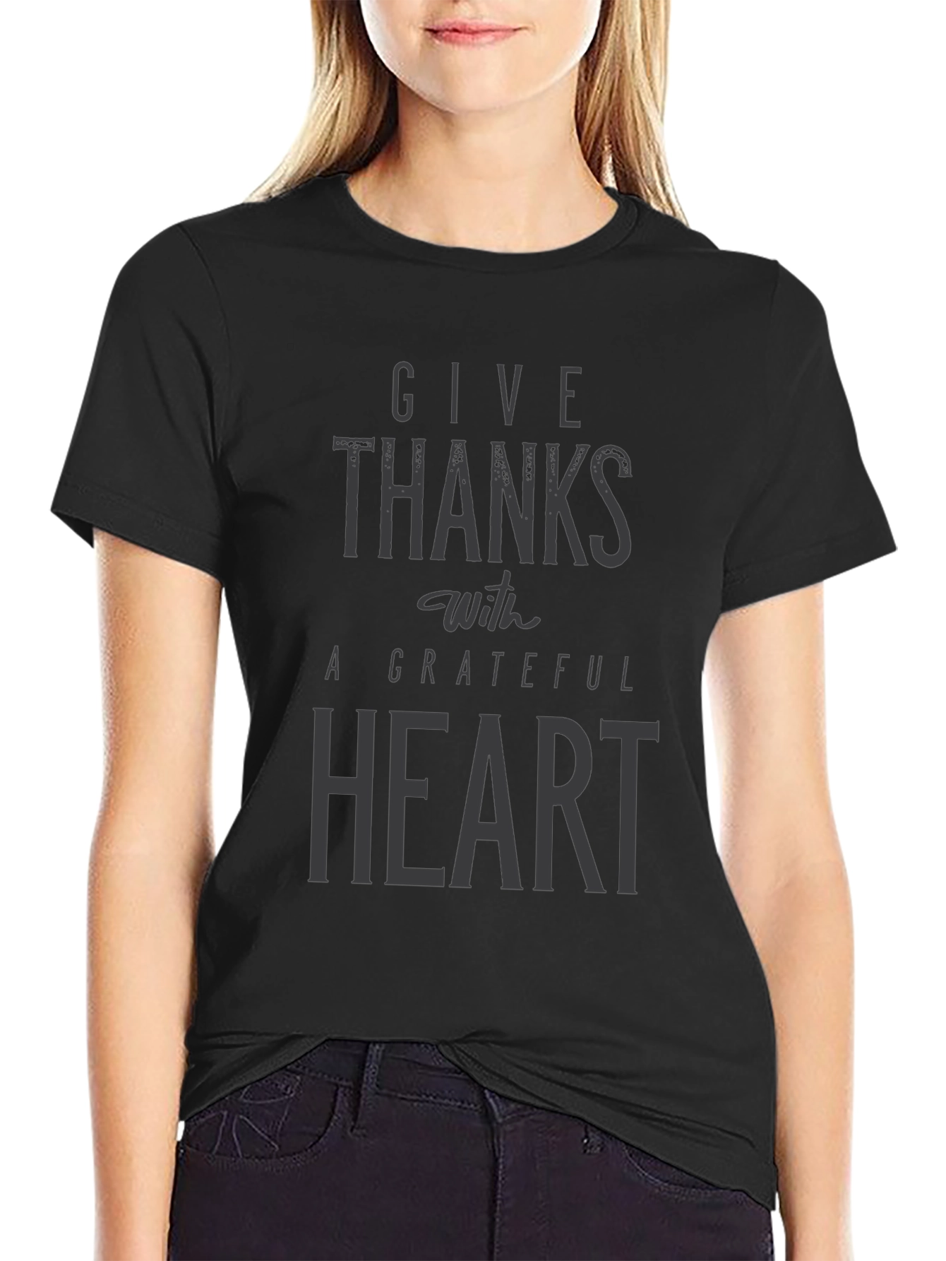 Give Thanks Grateful Heart Black T-Shirt