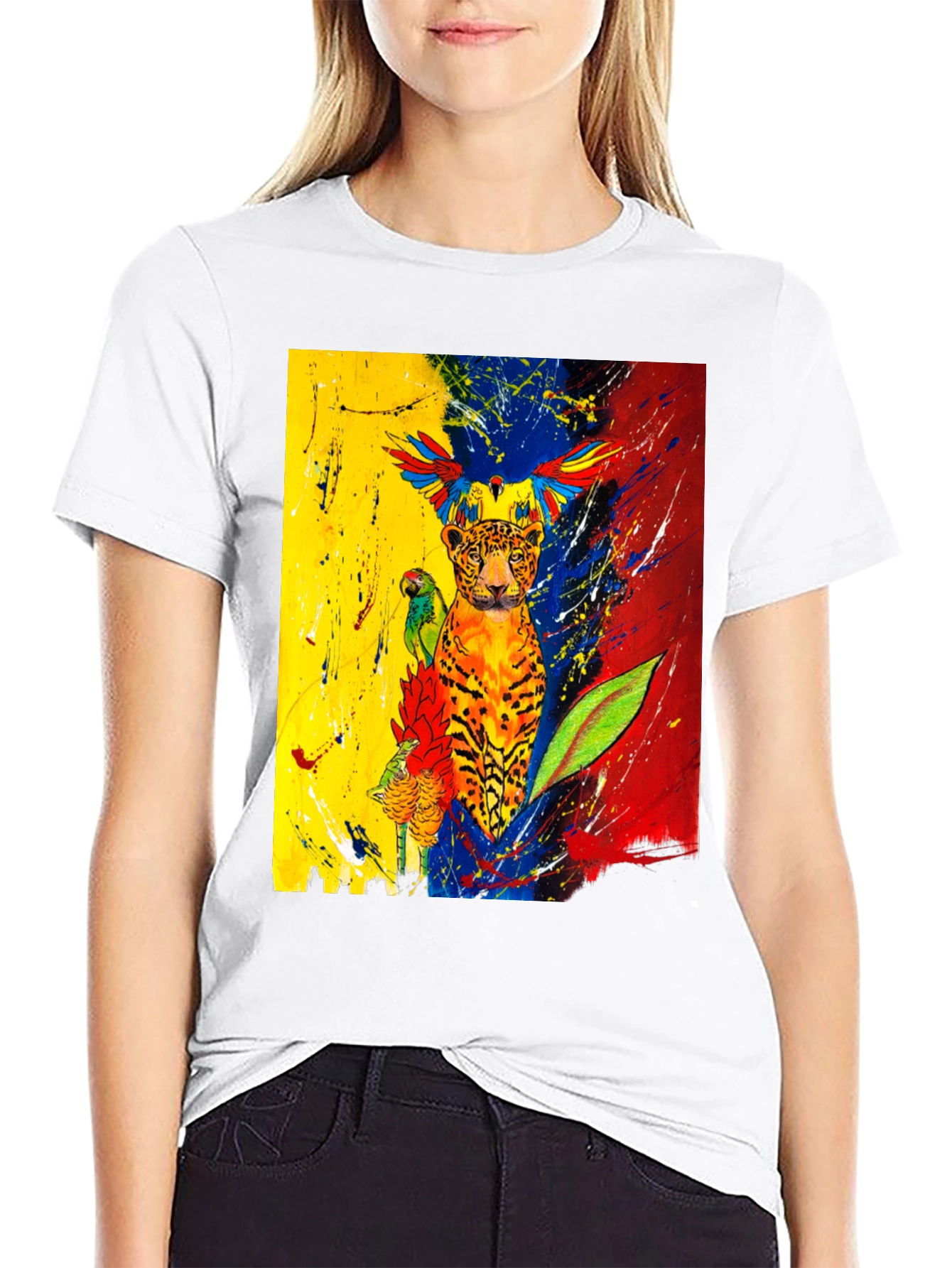 Vibrant Wildlife Art T-Shirt - Black