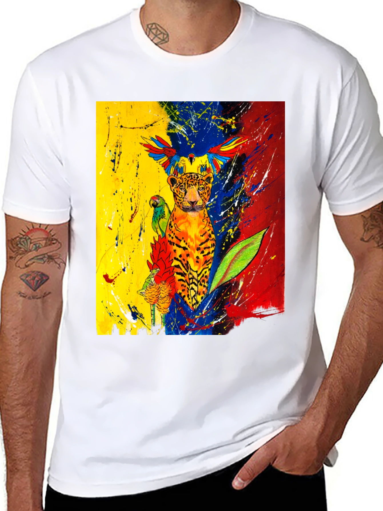 Vibrant Wildlife Art T-Shirt - Black