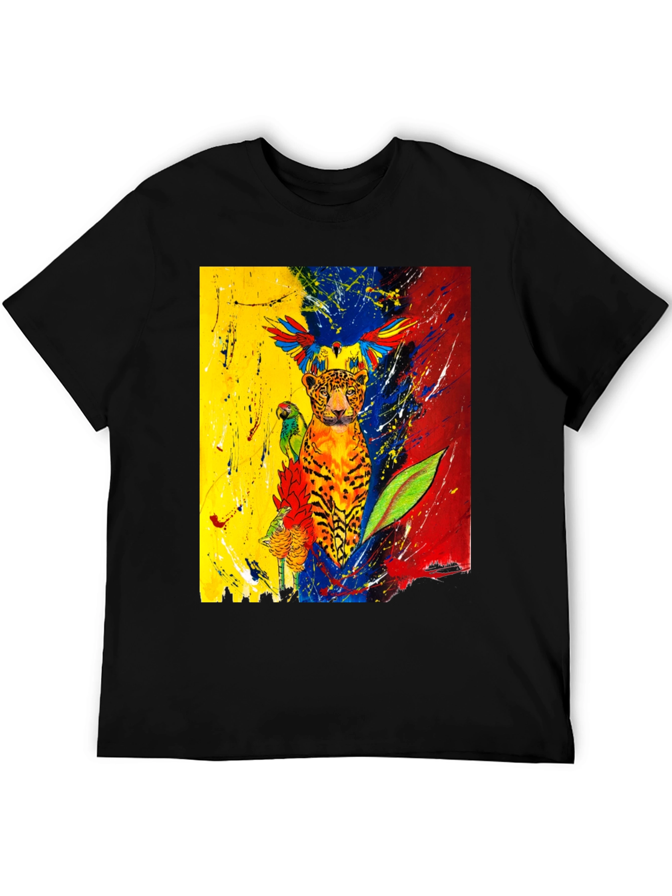 Vibrant Wildlife Art T-Shirt - Black