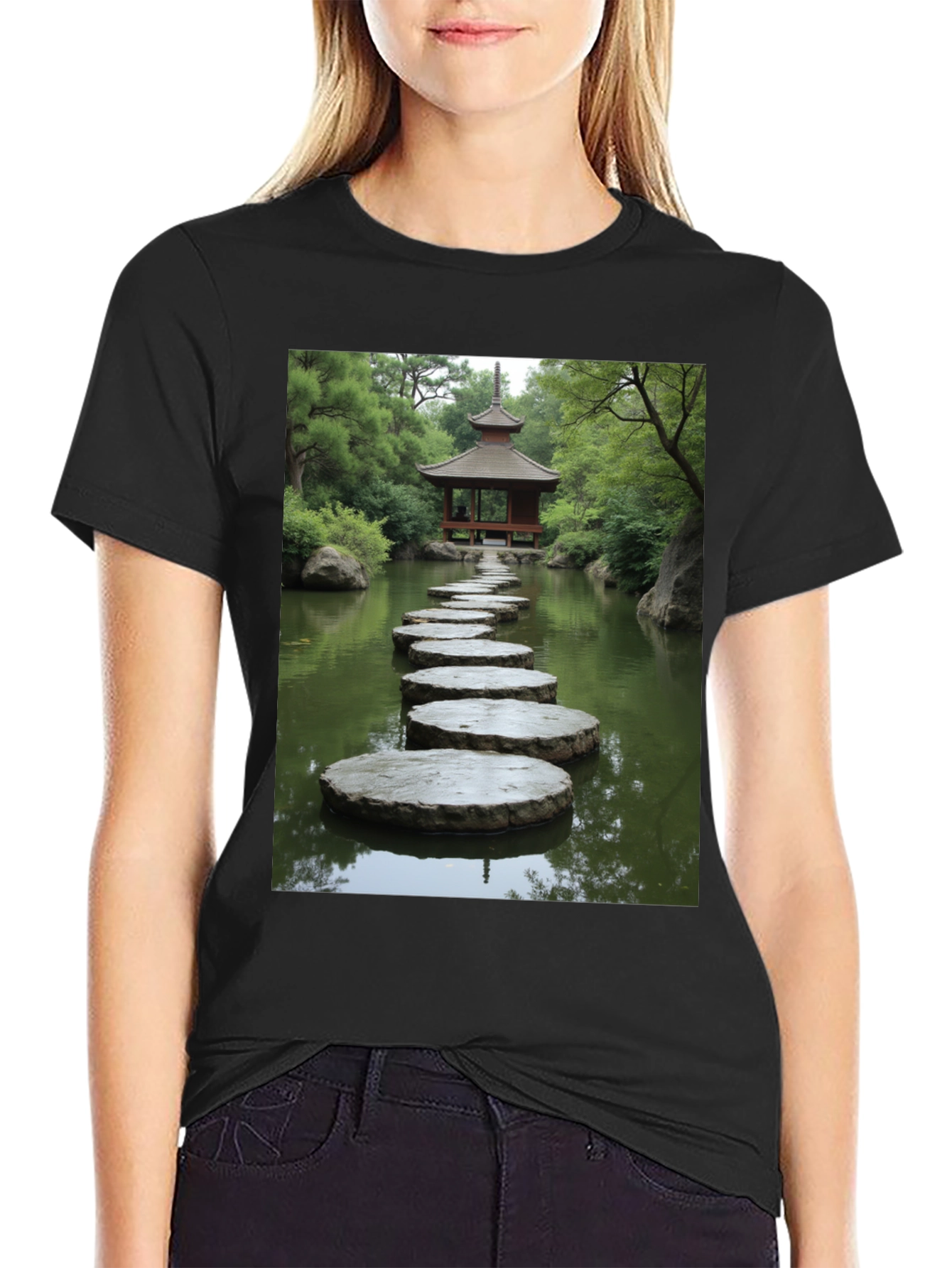 Zen Garden Stepping Stone Pagoda Graphic T-Shirt
