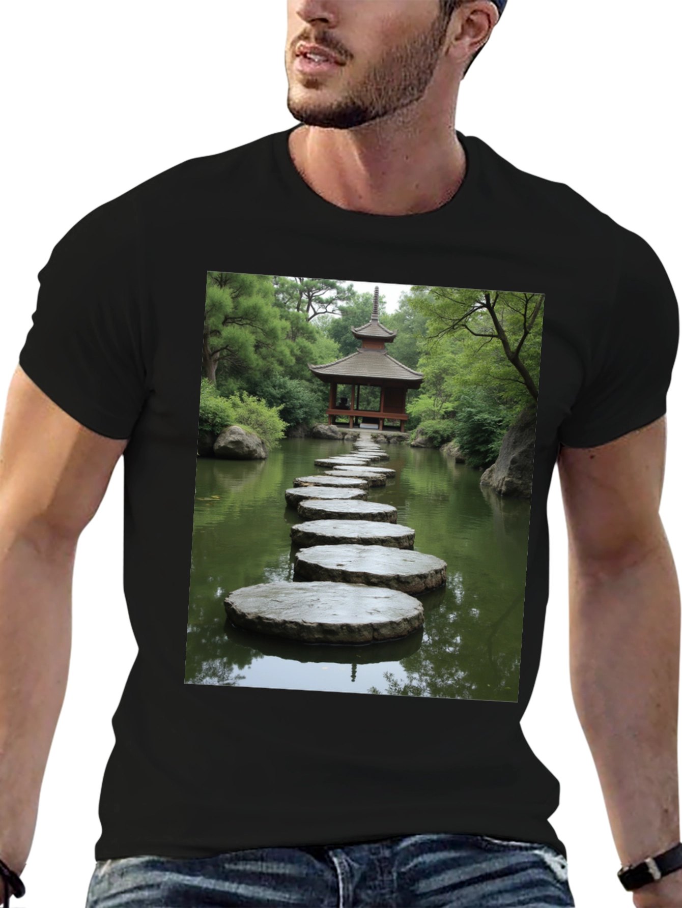 Zen Garden Stepping Stone Pagoda Graphic T-Shirt