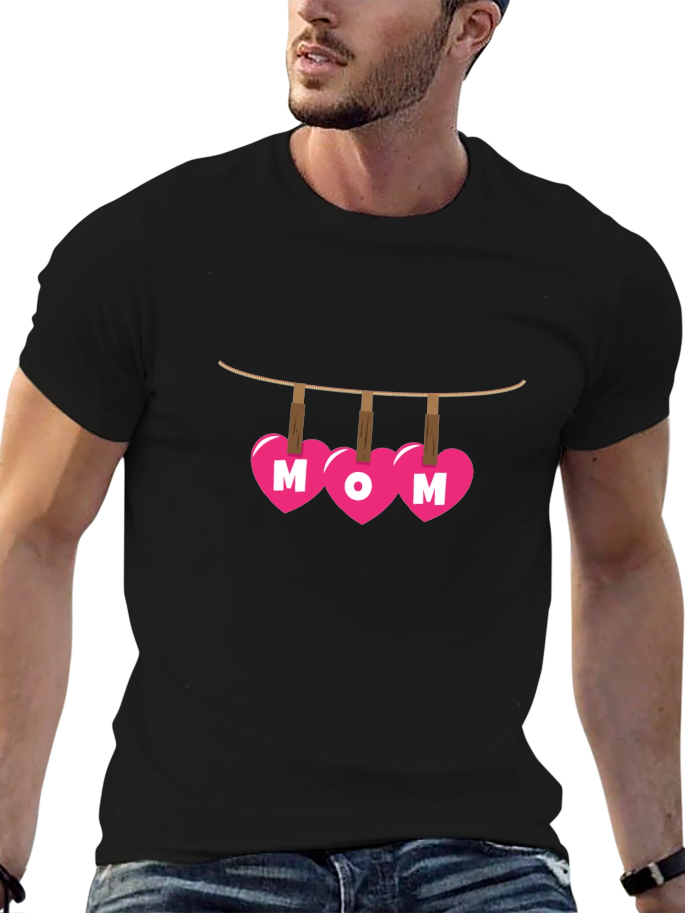 Mom Heart Clothesline Graphic T-Shirt
