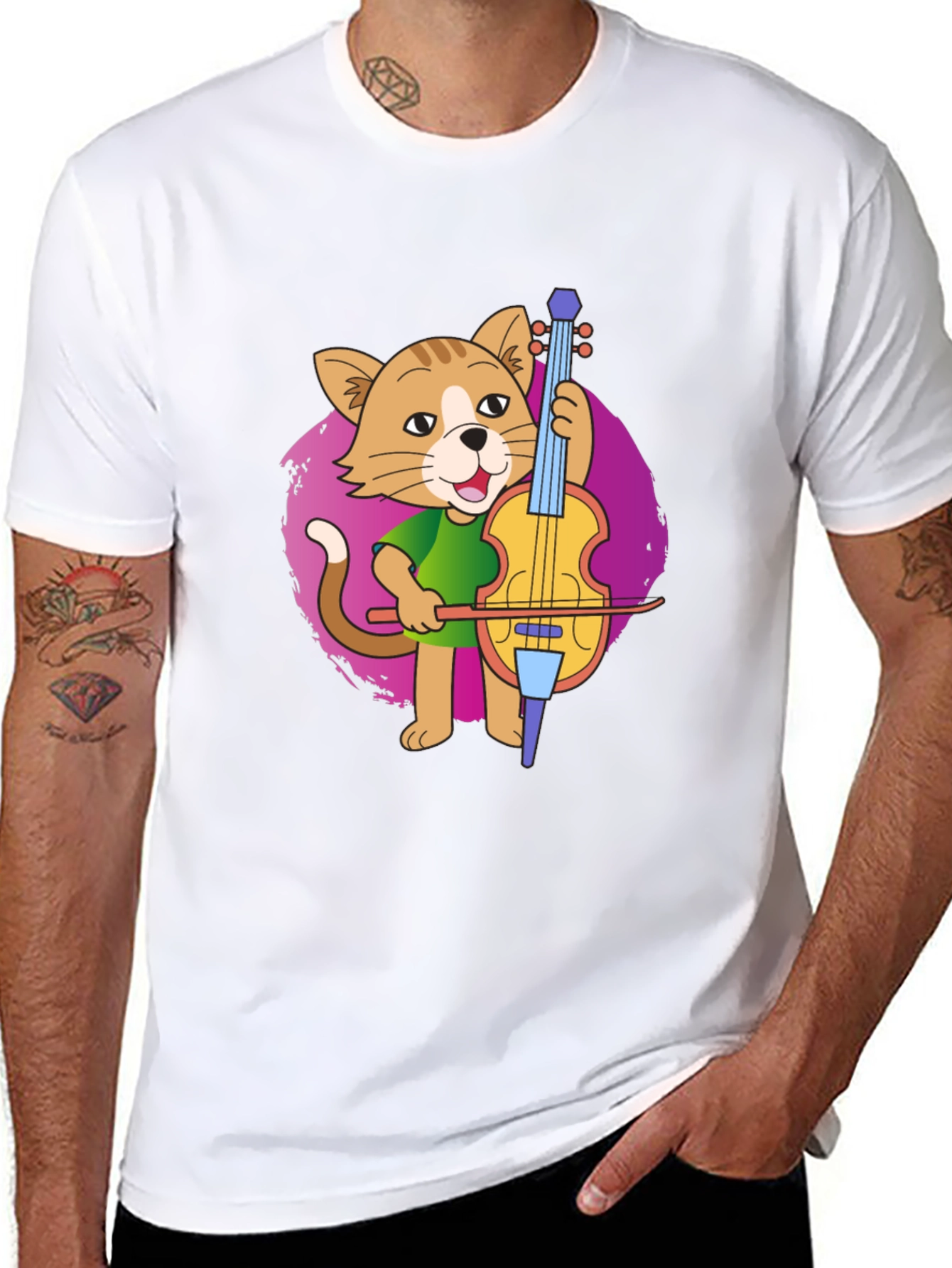 Cat Cellist T-Shirt: Musical Feline Tee