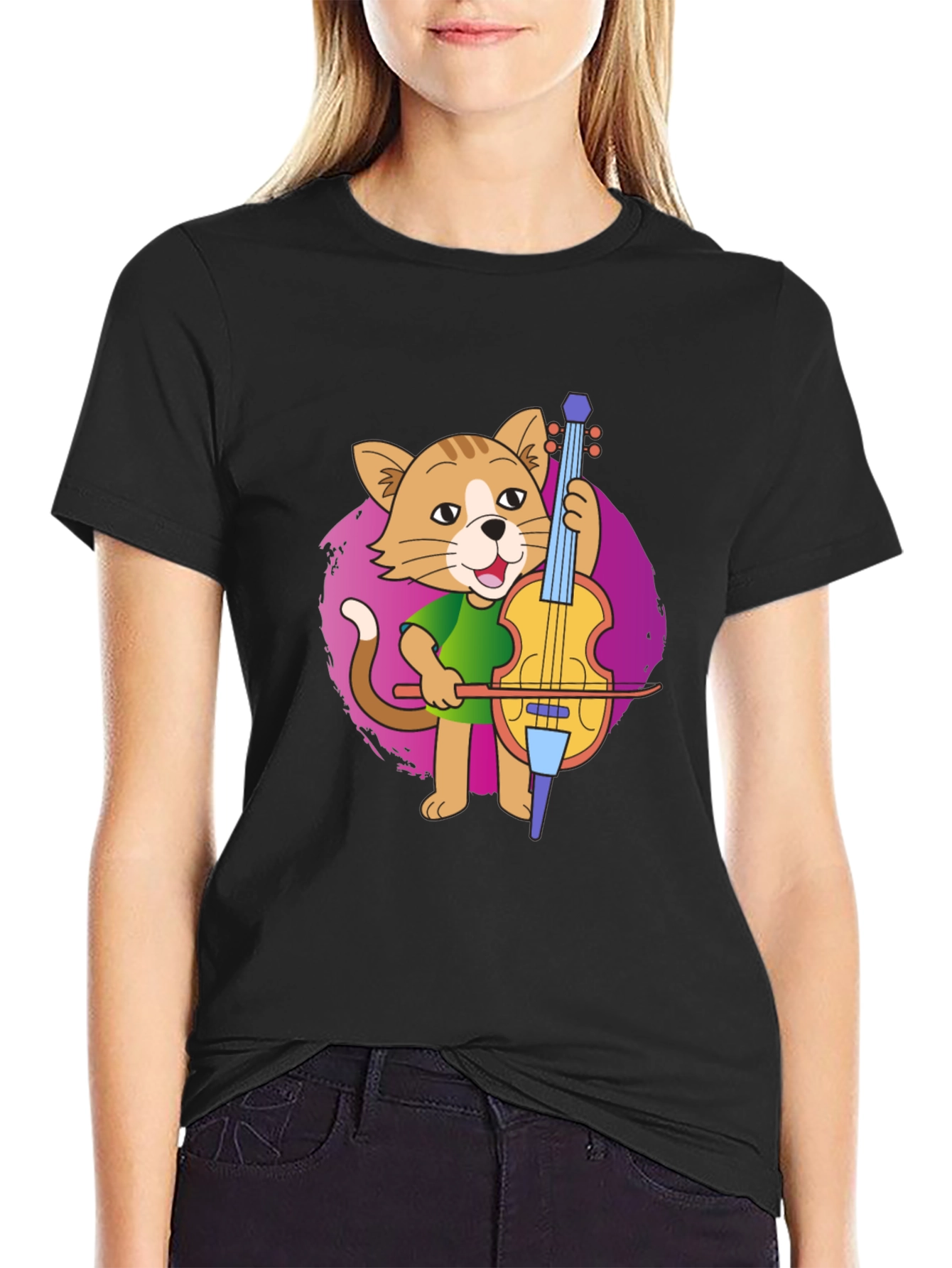 Cat Cellist T-Shirt: Musical Feline Tee
