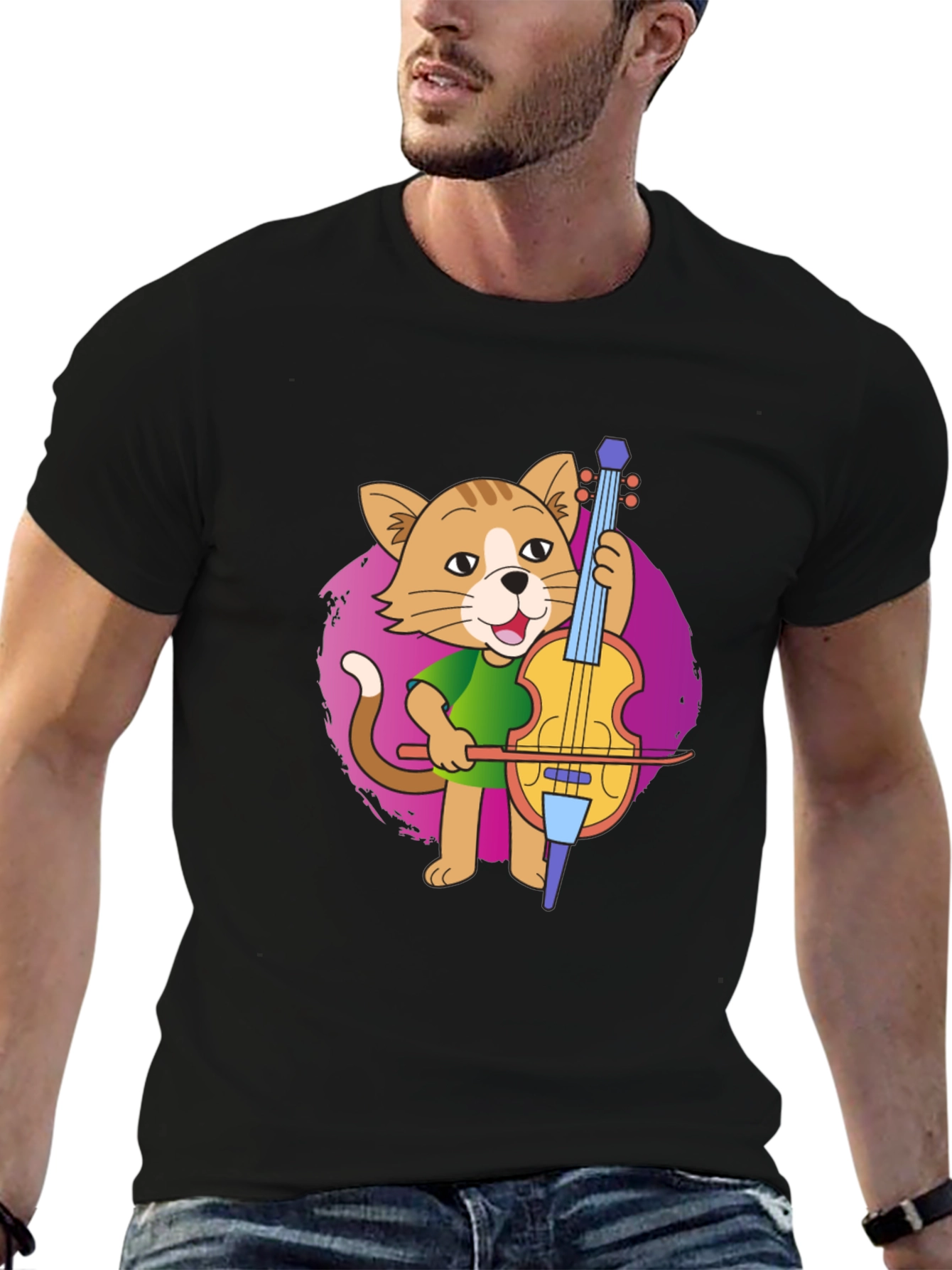 Cat Cellist T-Shirt: Musical Feline Tee