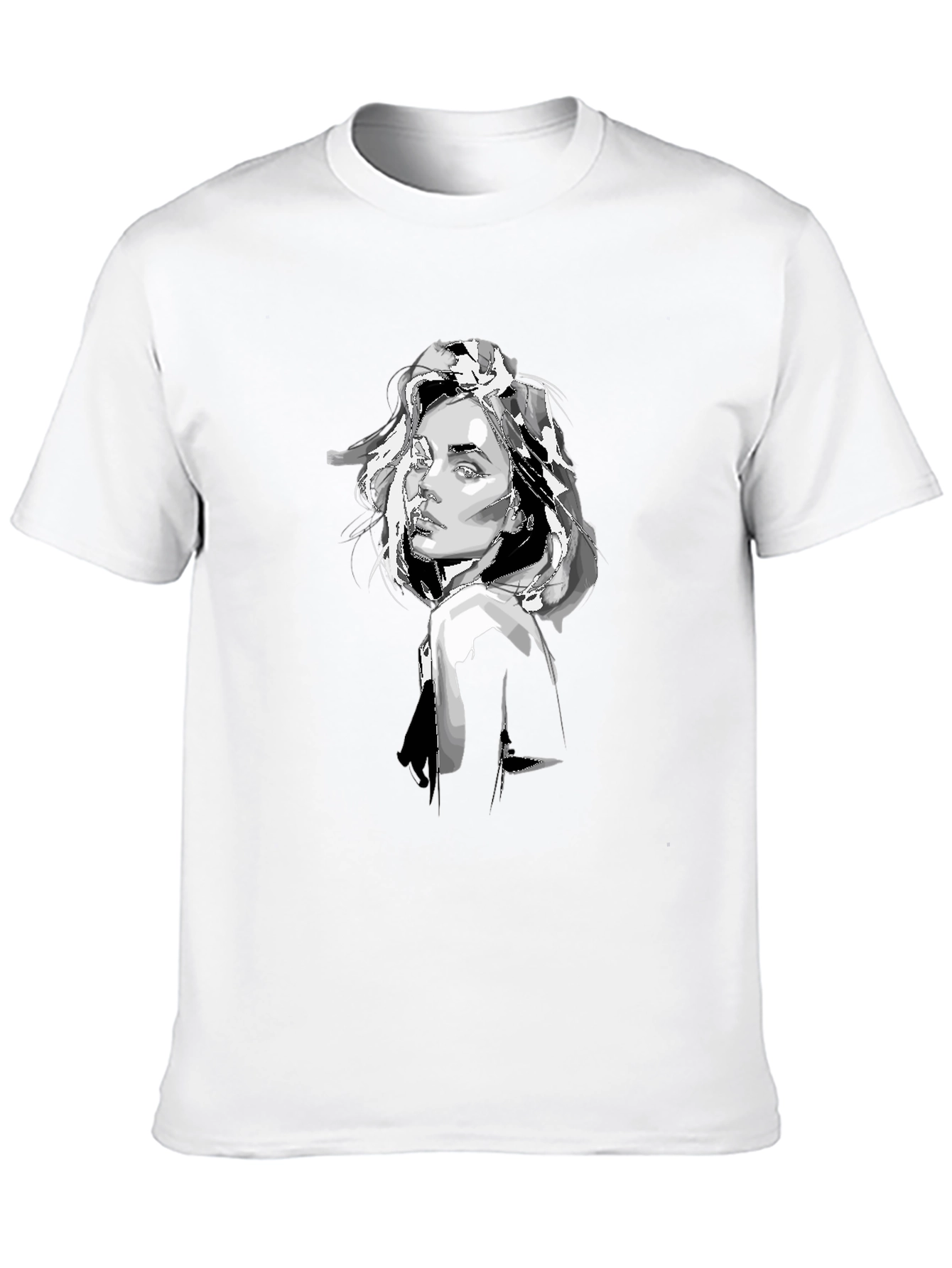 Black T-Shirt with Graphic Woman Print