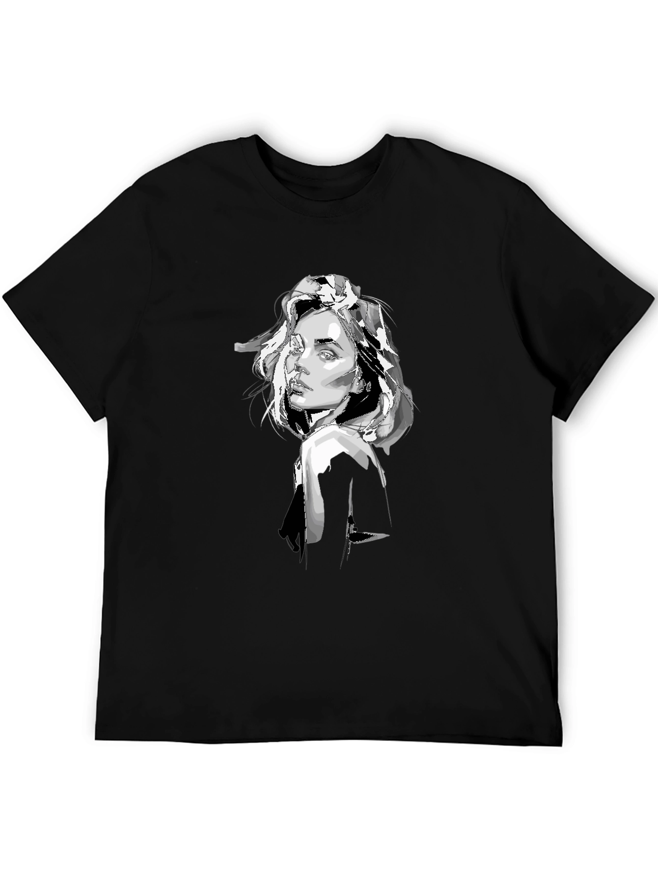 Black T-Shirt with Graphic Woman Print