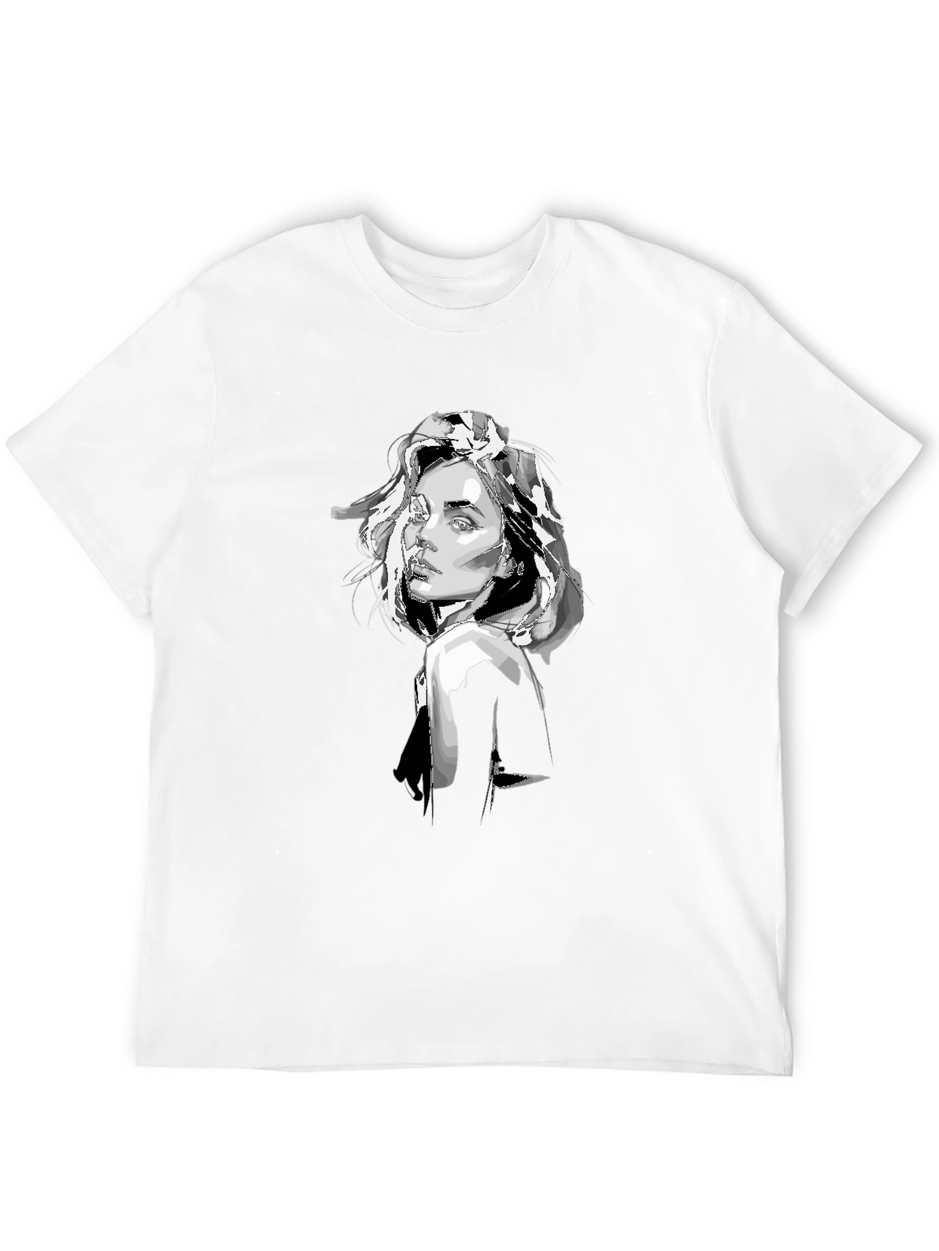 Black T-Shirt with Graphic Woman Print