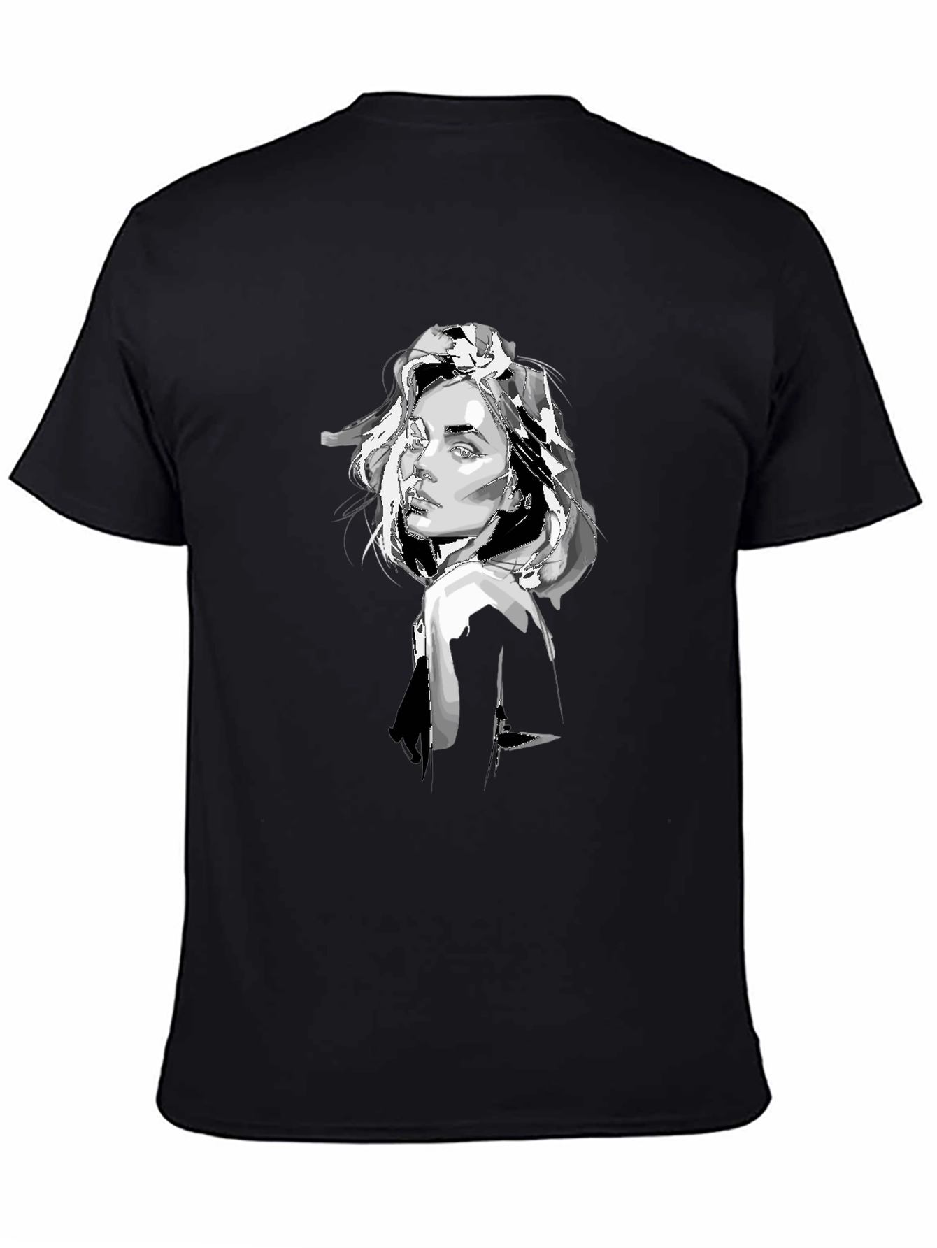 Black T-Shirt with Graphic Woman Print