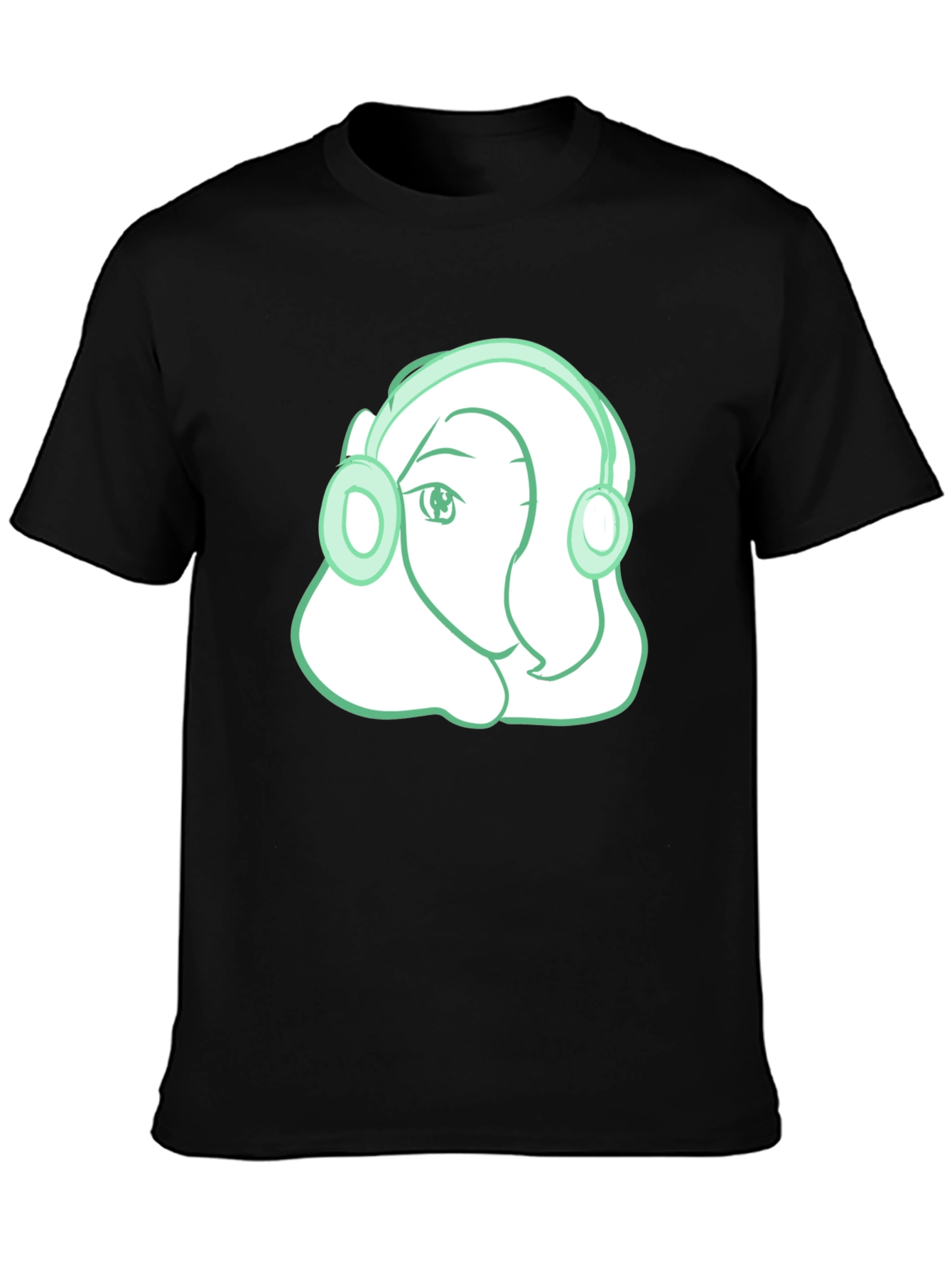 Headphone Girl Graphic T-Shirt - Trendy Black Tee