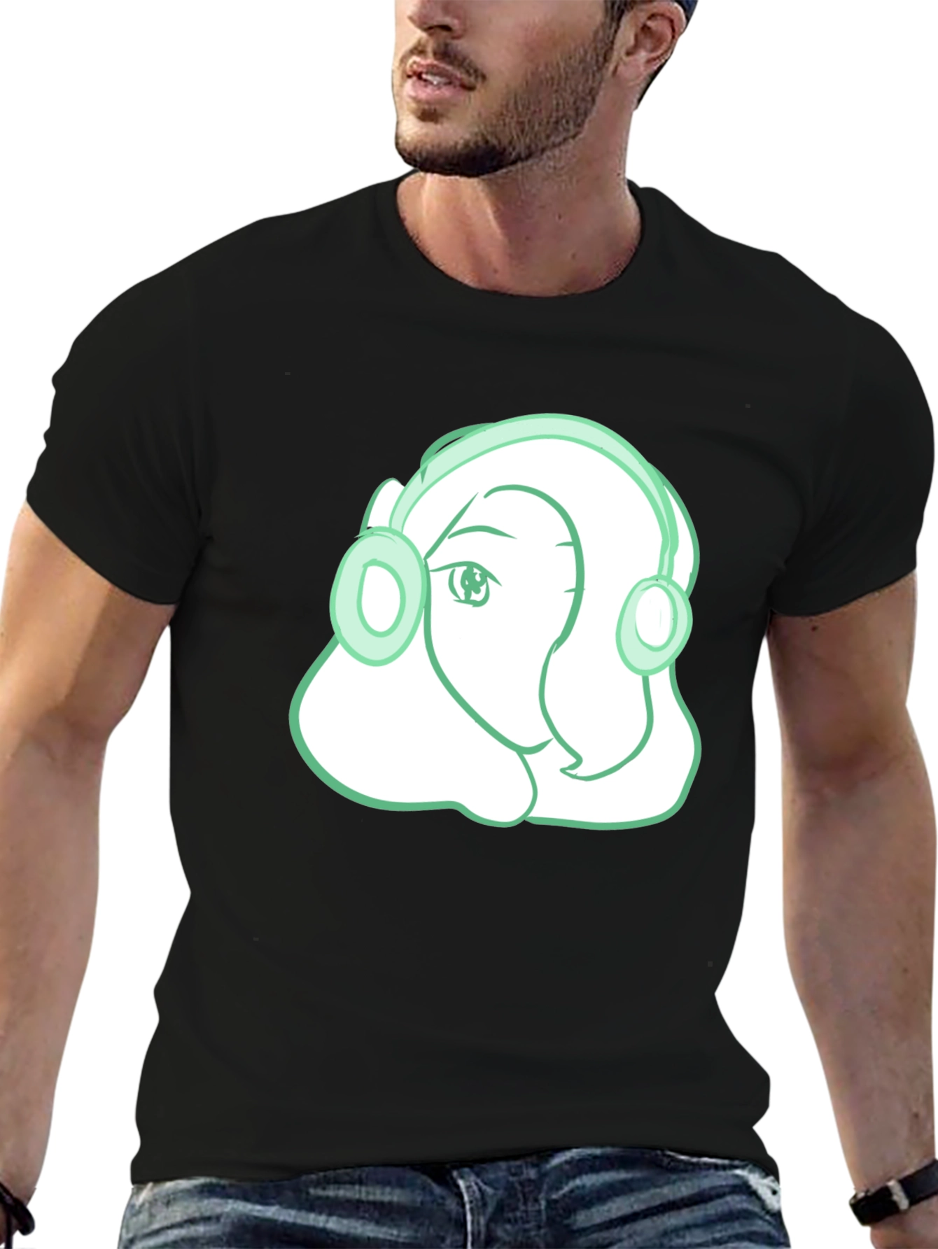 Headphone Girl Graphic T-Shirt - Trendy Black Tee