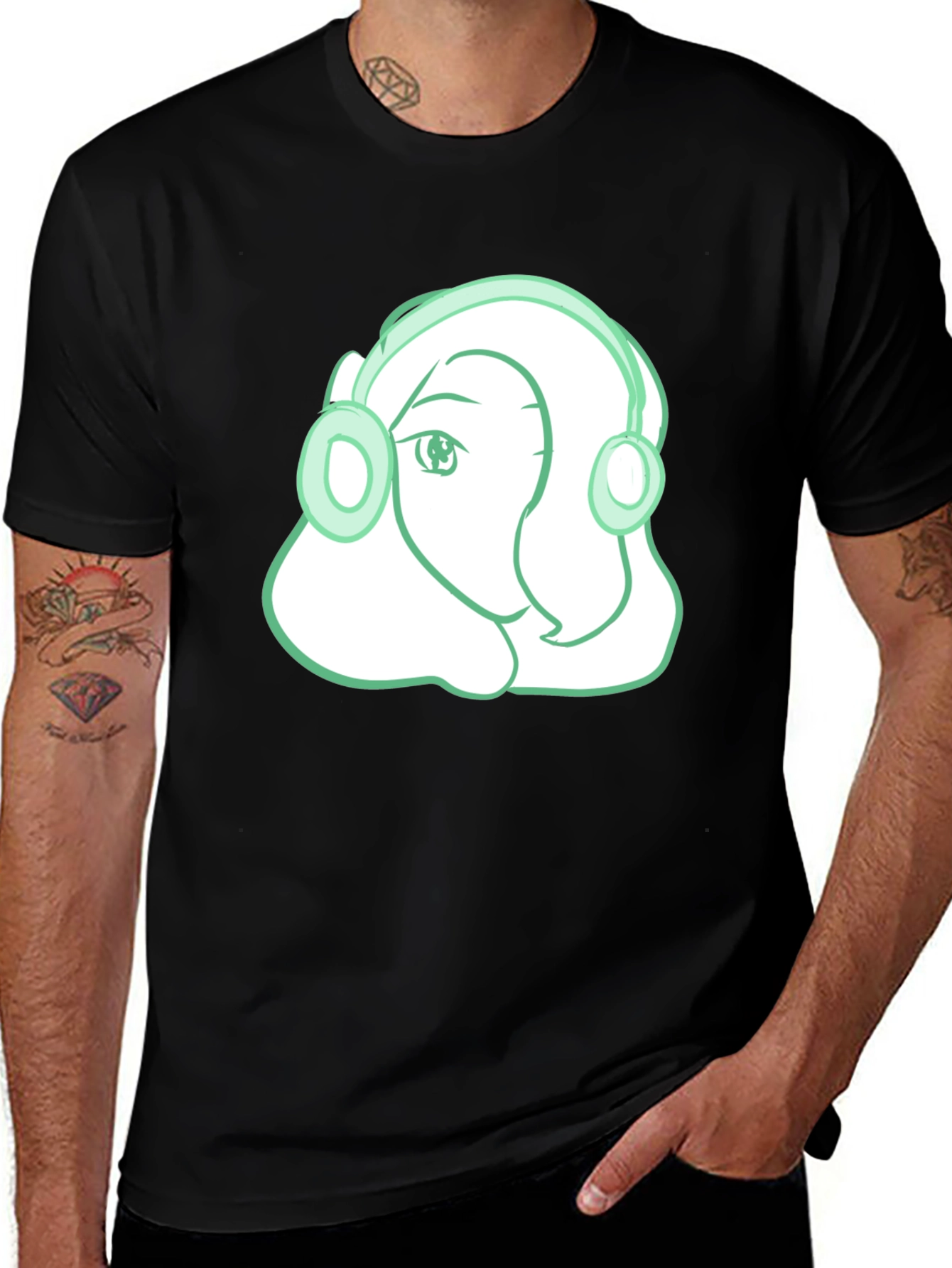 Headphone Girl Graphic T-Shirt - Trendy Black Tee