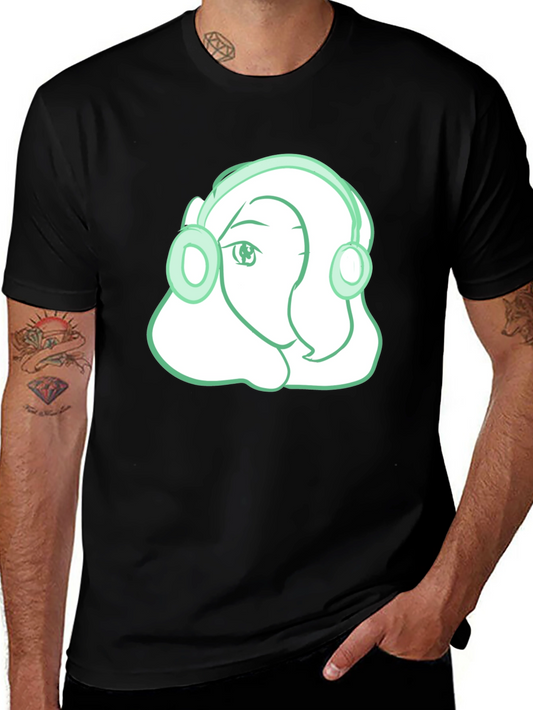 Headphone Girl Graphic T-Shirt - Trendy Black Tee