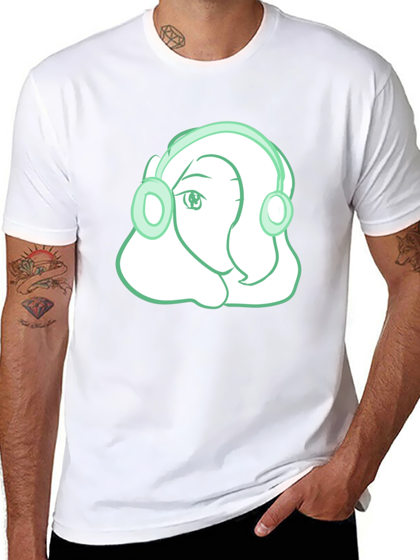Headphone Girl Graphic T-Shirt - Trendy Black Tee